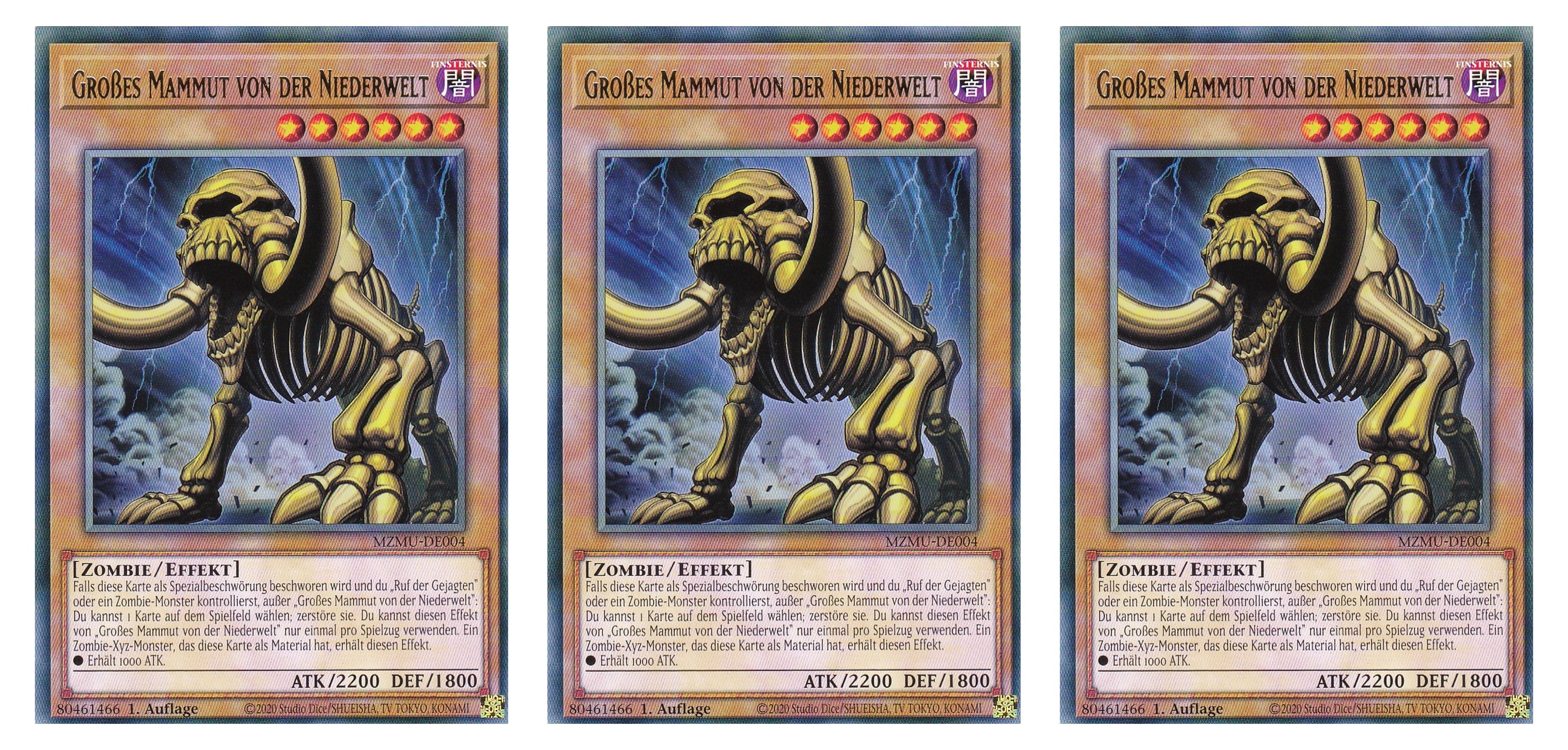 MZMU-DE004 - Großes Mammut von der Niederwelt - Playset (3 Kopien) - Rare - Deutsch - 1. Auflage - Maze of Muertos - Yugioh - mit LMS Fieldcenter-Karte