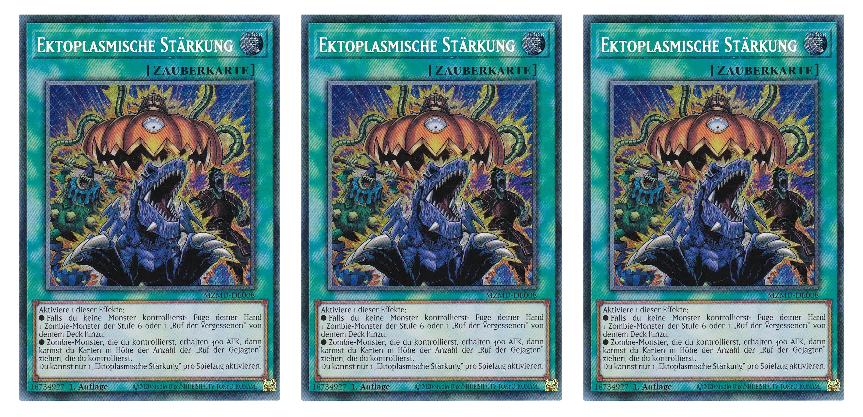 MZMU-DE008 - Ekoplasmische Stärkung - Playset (3 Kopien) - Secret Rare - Deutsch - 1. Auflage - Maze of Muertos - Yugioh - mit LMS Fieldcenter-Karte