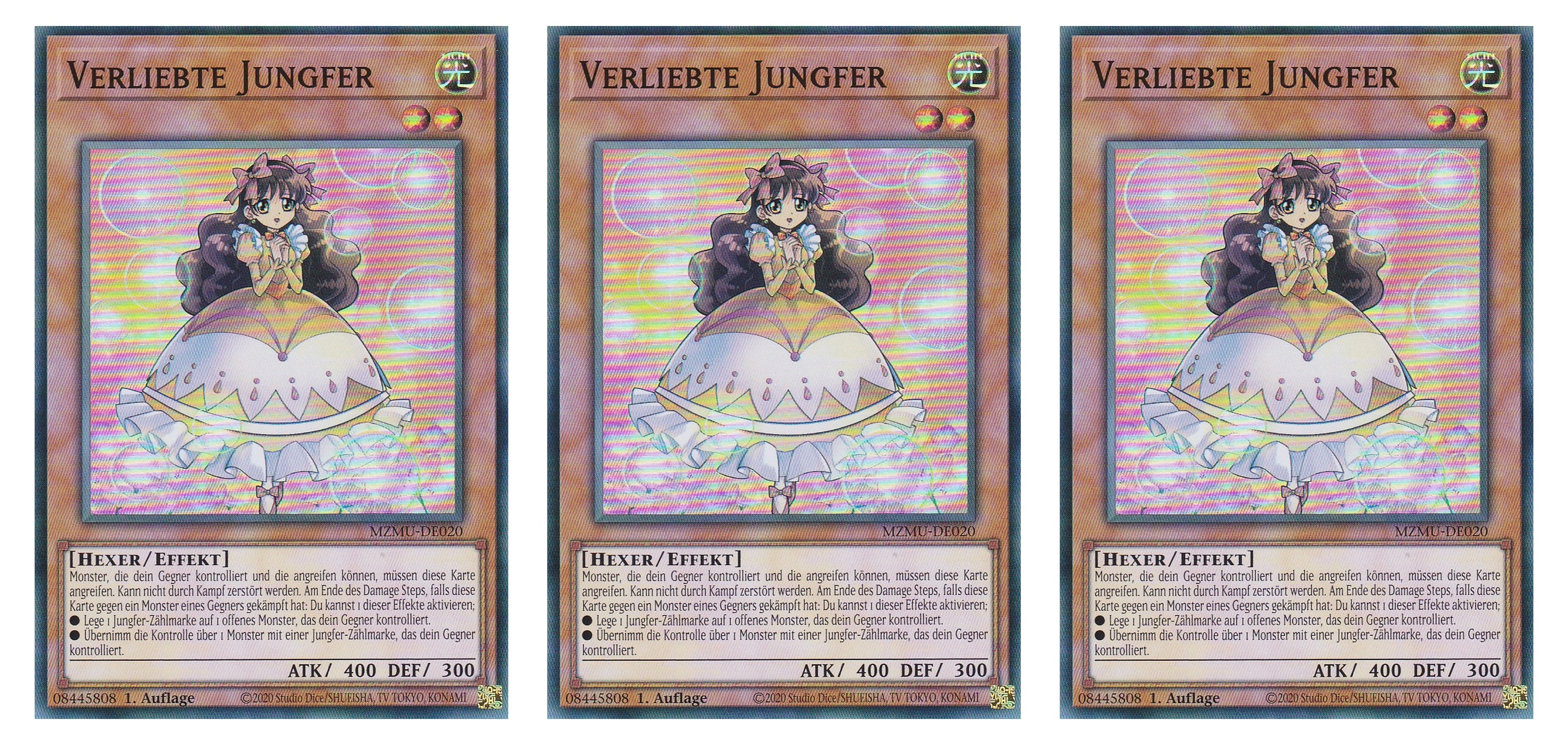 MZMU-DE020 - Verliebte Jungfer - Playset (3 Kopien) - Super Rare - Deutsch - 1. Auflage - Maze of Muertos - Yugioh - mit LMS Fieldcenter-Karte