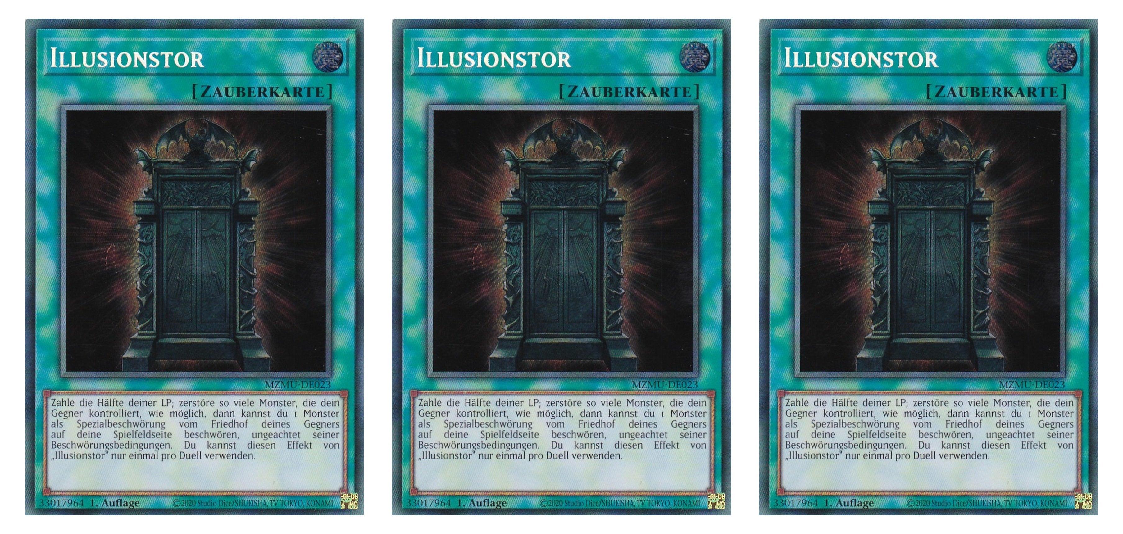 MZMU-DE023 - Illusionstor - Playset (3 Kopien) - Secret Rare - Deutsch - 1. Auflage - Maze of Muertos - Yugioh - mit LMS Fieldcenter-Karte
