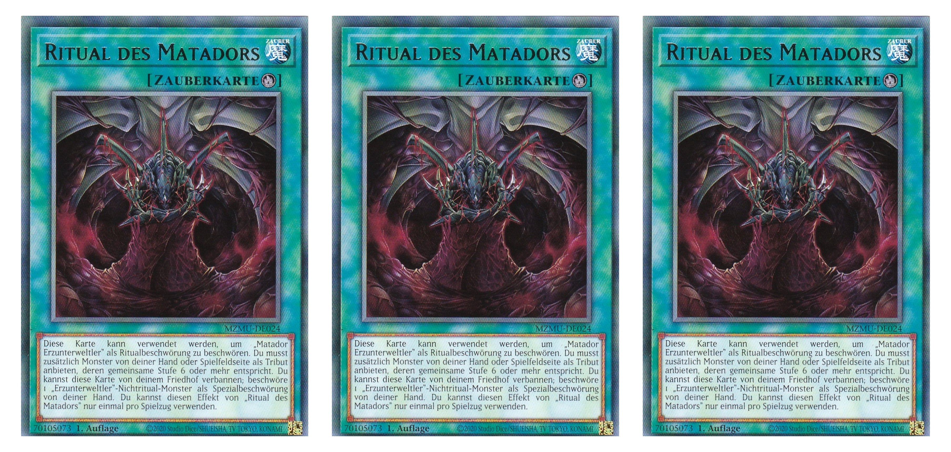 MZMU-DE024 - Ritual des Matadors - Playset (3 Kopien) - Rare - Deutsch - 1. Auflage - Maze of Muertos - Yugioh - mit LMS Fieldcenter-Karte