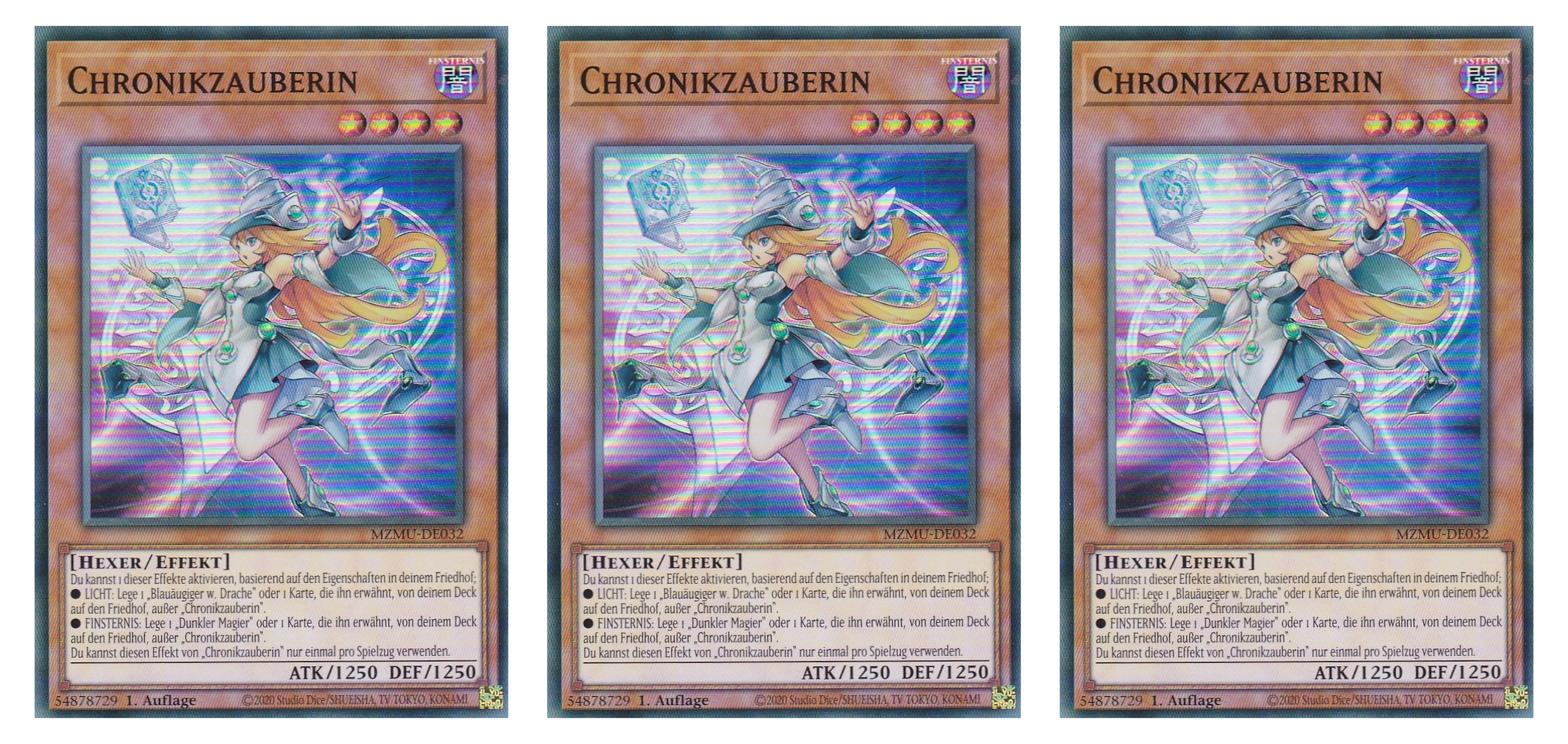 MZMU-DE032 - Chronikzauberin - Playset (3 Kopien) - Super Rare - Deutsch - 1. Auflage - Maze of Muertos - Yugioh - mit LMS Fieldcenter-Karte
