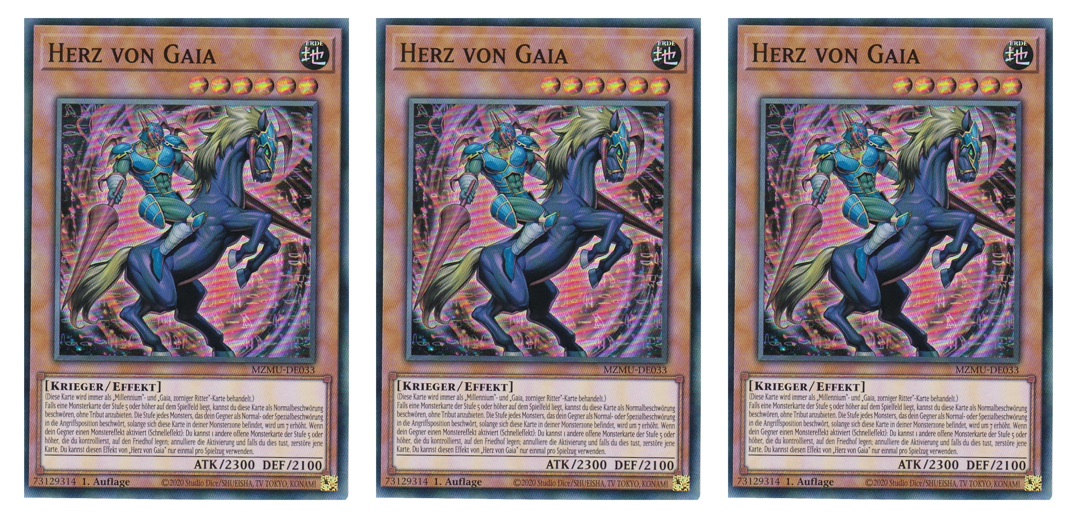 MZMU-DE033 - Herz von Gaia - Playset (3 Kopien) - Super Rare - Deutsch - 1. Auflage - Maze of Muertos - Yugioh - mit LMS Fieldcenter-Karte
