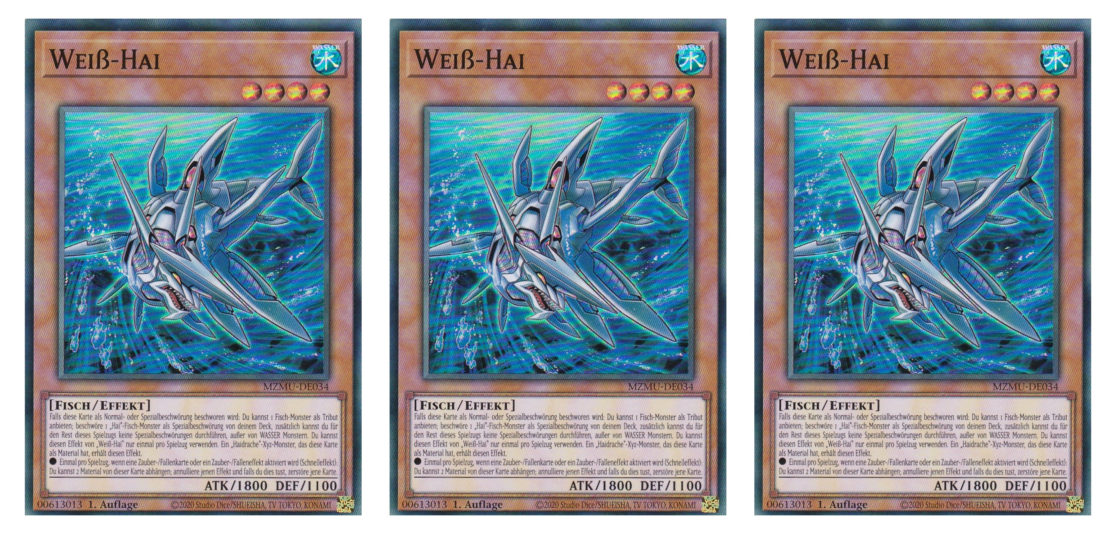 MZMU-DE034 - Weiß-Hai - Playset (3 Kopien) - Super Rare - Deutsch - 1. Auflage - Maze of Muertos - Yugioh - mit LMS Fieldcenter-Karte