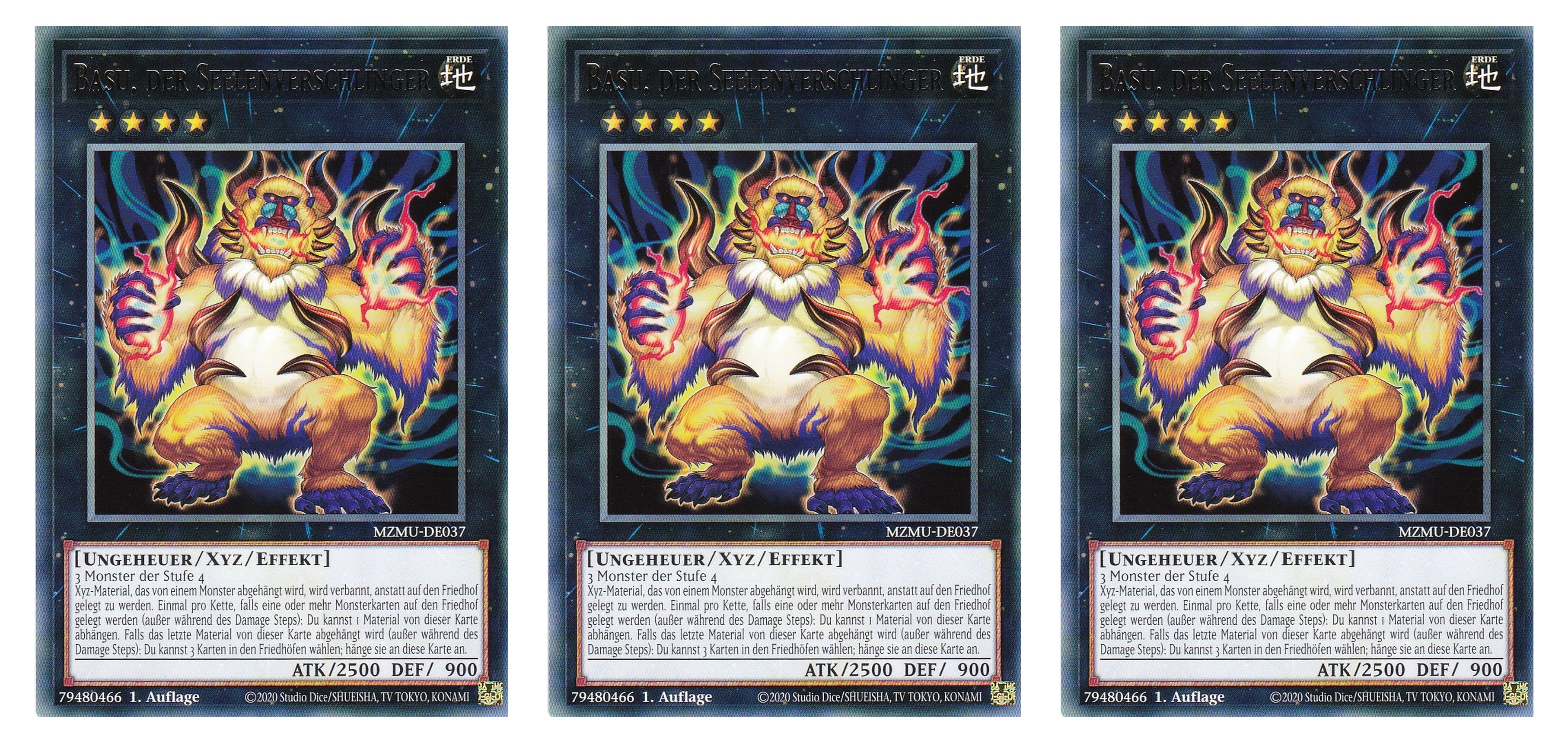 MZMU-DE037 - Basu, der Seelenverschlinger - Playset (3 Kopien) - Rare - Deutsch - 1. Auflage - Maze of Muertos - Yugioh - mit LMS Fieldcenter-Karte