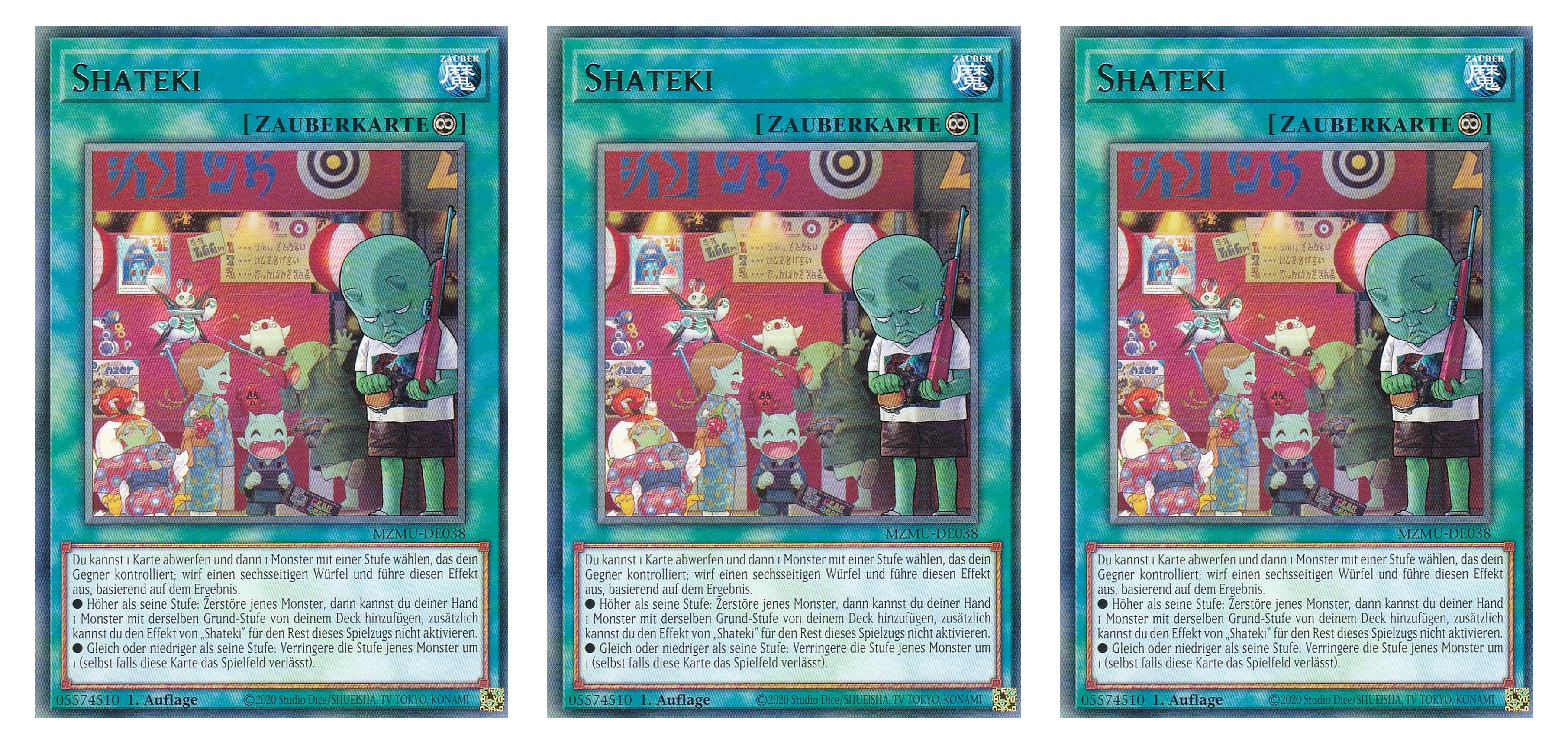 MZMU-DE038 - Shateki - Playset (3 Kopien) - Rare - Deutsch - 1. Auflage - Maze of Muertos - Yugioh - mit LMS Fieldcenter-Karte