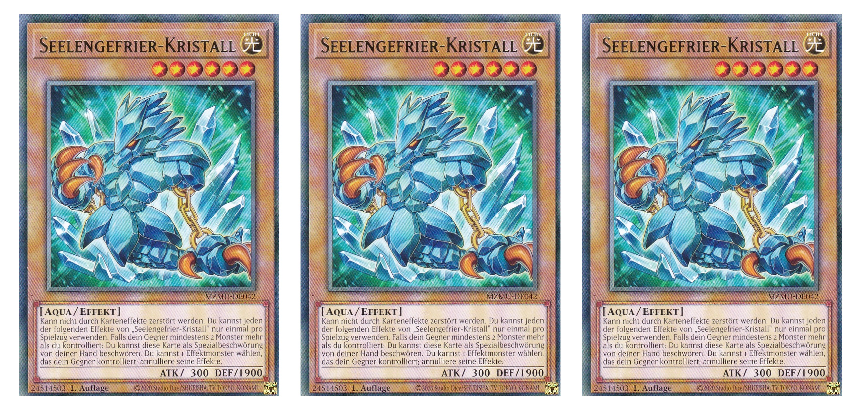MZMU-DE042 - Seelengefrier-Kristall - Playset (3 Kopien) - Rare - Deutsch - 1. Auflage - Maze of Muertos - Yugioh - mit LMS Fieldcenter-Karte
