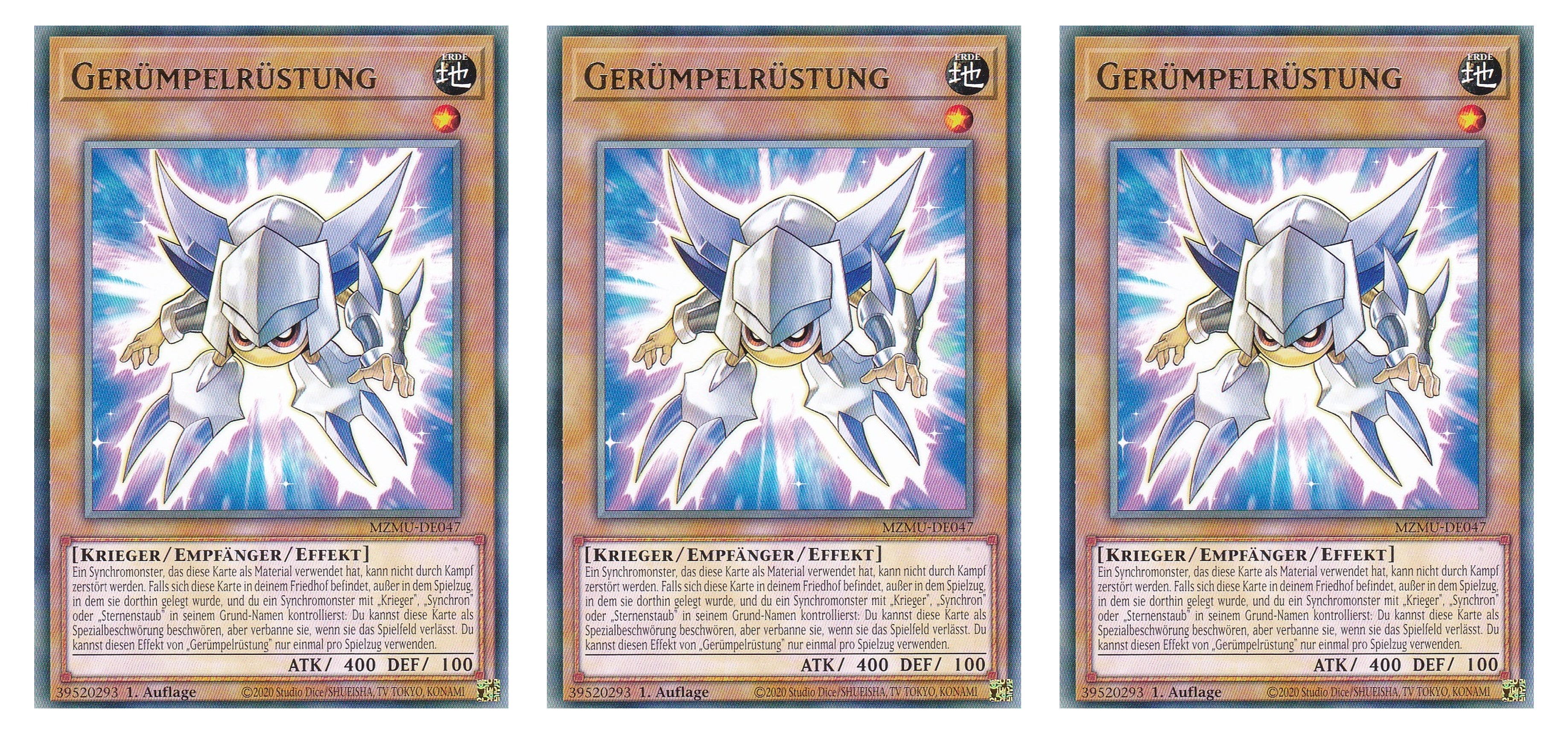 MZMU-DE047 - Gerüpelrüstung - Playset (3 Kopien) - Rare - Deutsch - 1. Auflage - Maze of Muertos - Yugioh - mit LMS Fieldcenter-Karte