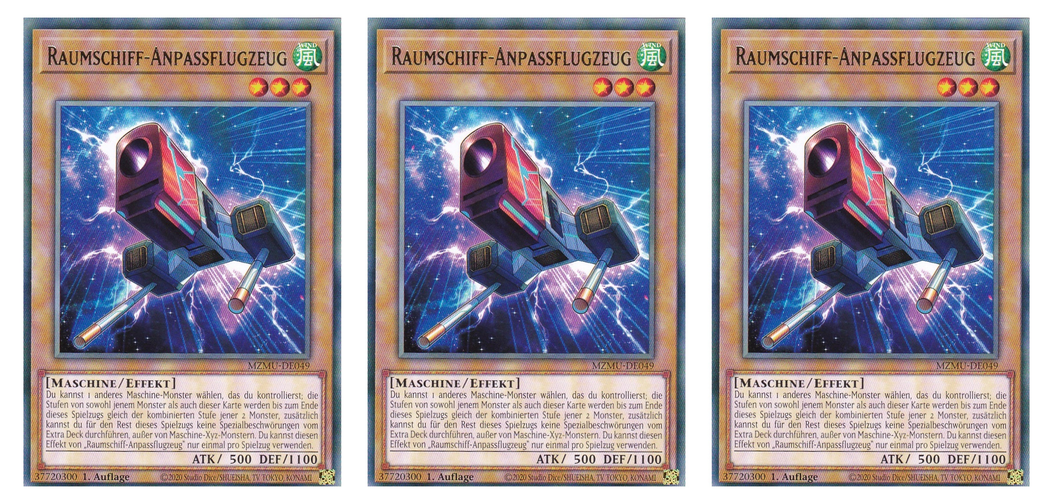 MZMU-DE049 - Raumschiff-Anpassflugzeug - Playset (3 Kopien) - Rare - Deutsch - 1. Auflage - Maze of Muertos - Yugioh - mit LMS Fieldcenter-Karte