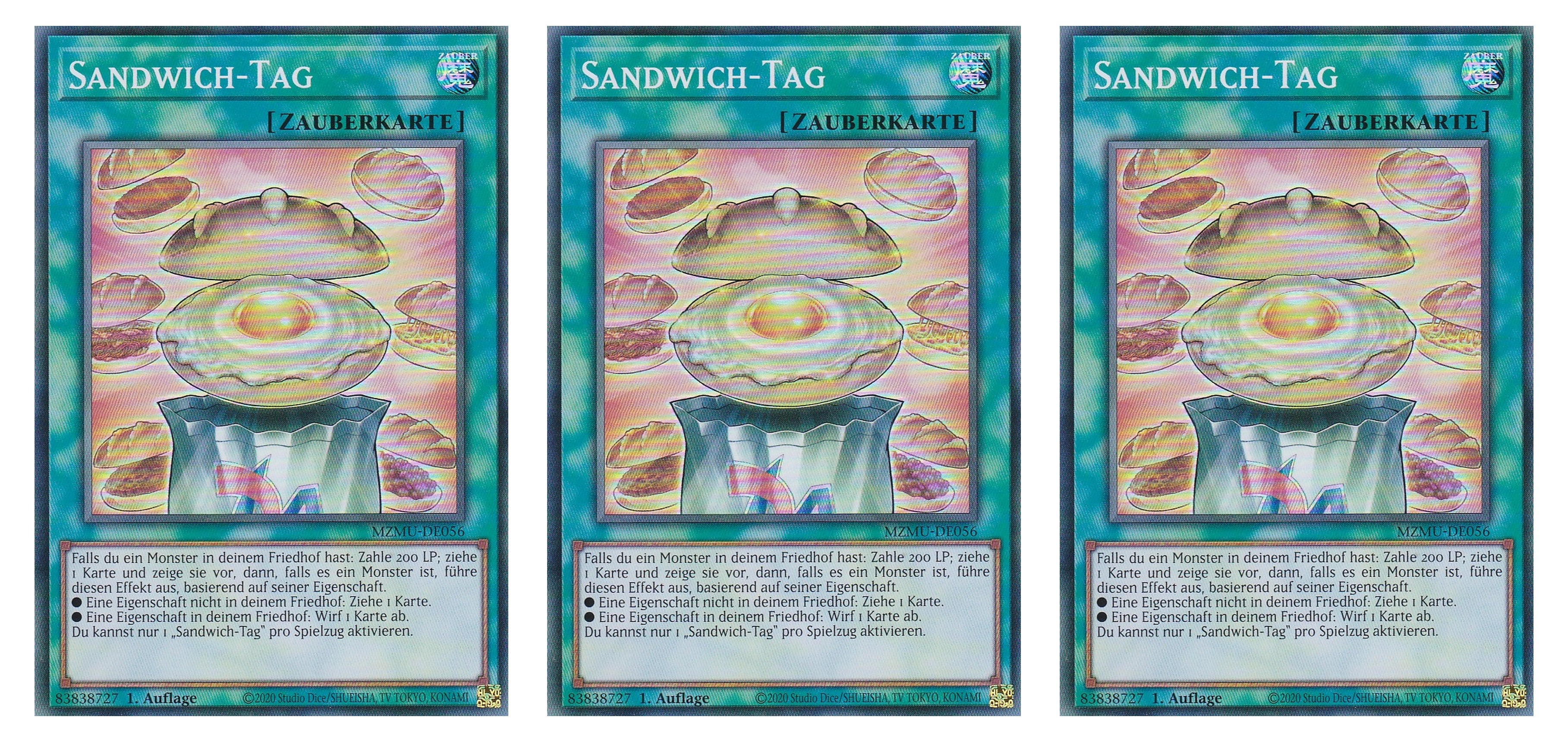 MZMU-DE056 - Sandwich-Tag - Playset (3 Kopien) - Super Rare - Deutsch - 1. Auflage - Maze of Muertos - Yugioh - mit LMS Fieldcenter-Karte