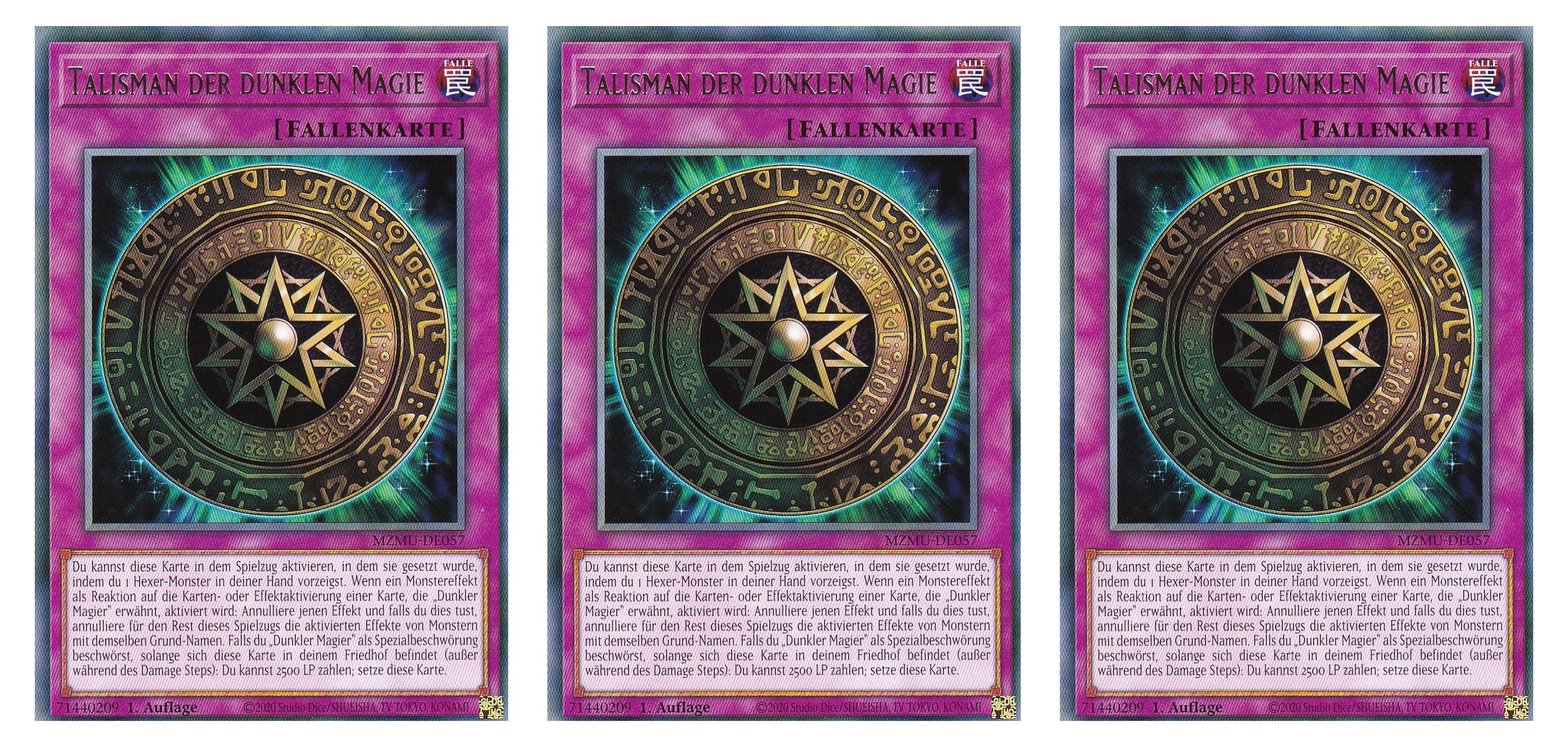 MZMU-DE057 - Talisman der dunklen Magie - Playset (3 Kopien) - Rare - Deutsch - 1. Auflage - Maze of Muertos - Yugioh - mit LMS Fieldcenter-Karte