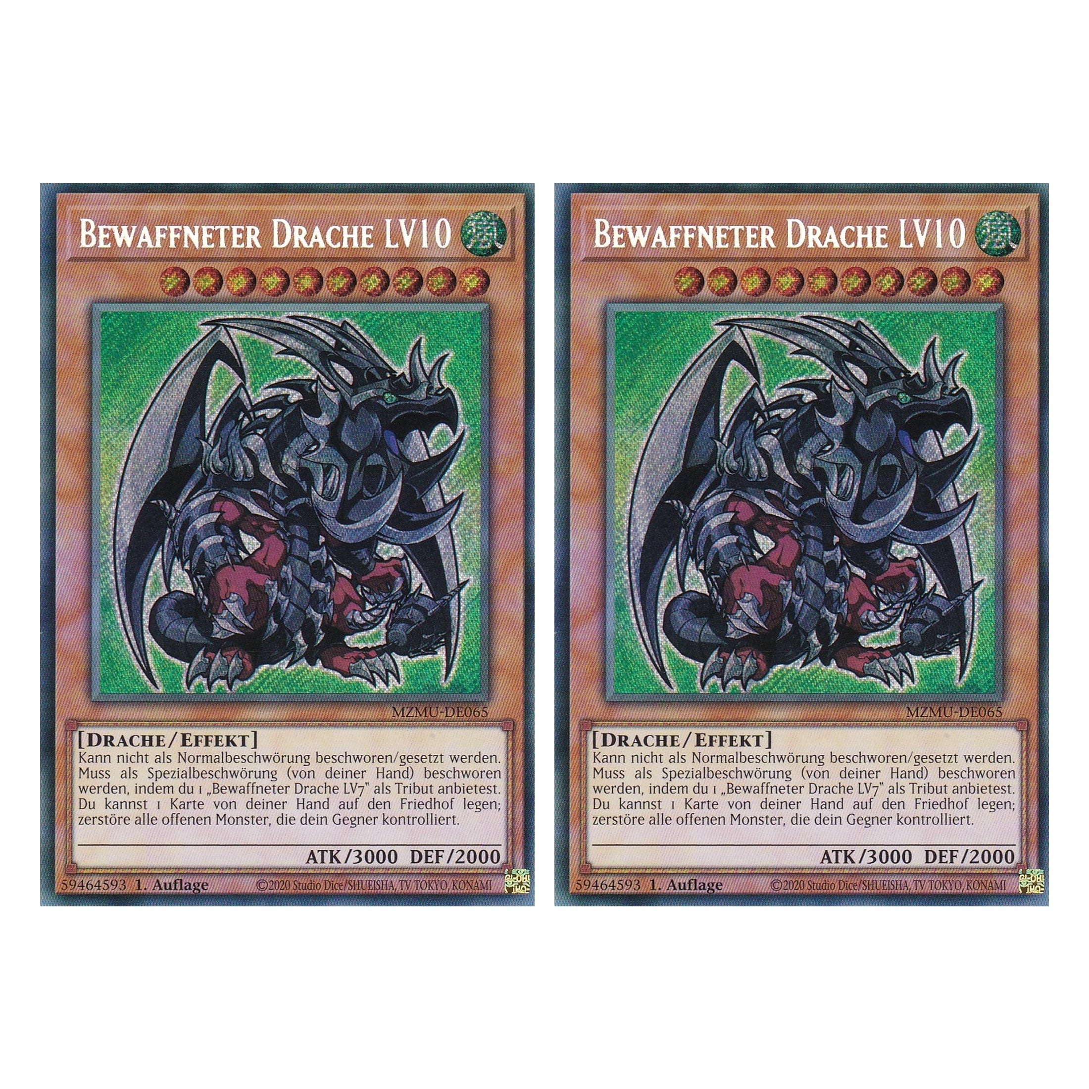 Bewaffneter Drache LV10 - MZMU-DE065 - Secret Rare - Deutsch - 1. Auflage - Maze of Muertos - Duo Set (2 Stück) - Yu-Gi-Oh!