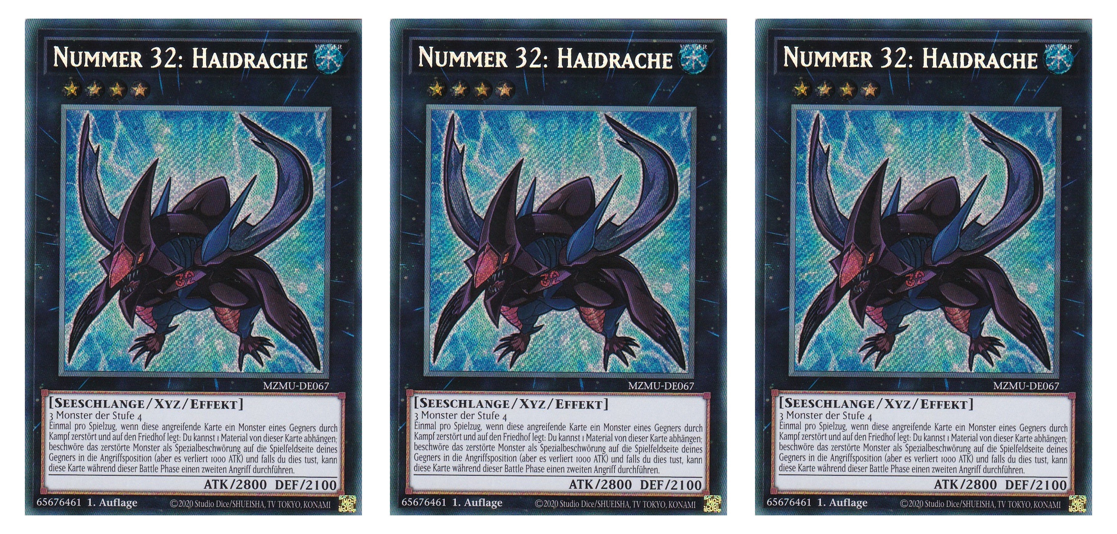 MZMU-DE067 - Nummer 32: Haidrache - Playset (3 Kopien) - Secret Rare - Deutsch - 1. Auflage - Maze of Muertos - Yugioh - mit LMS Fieldcenter-Karte