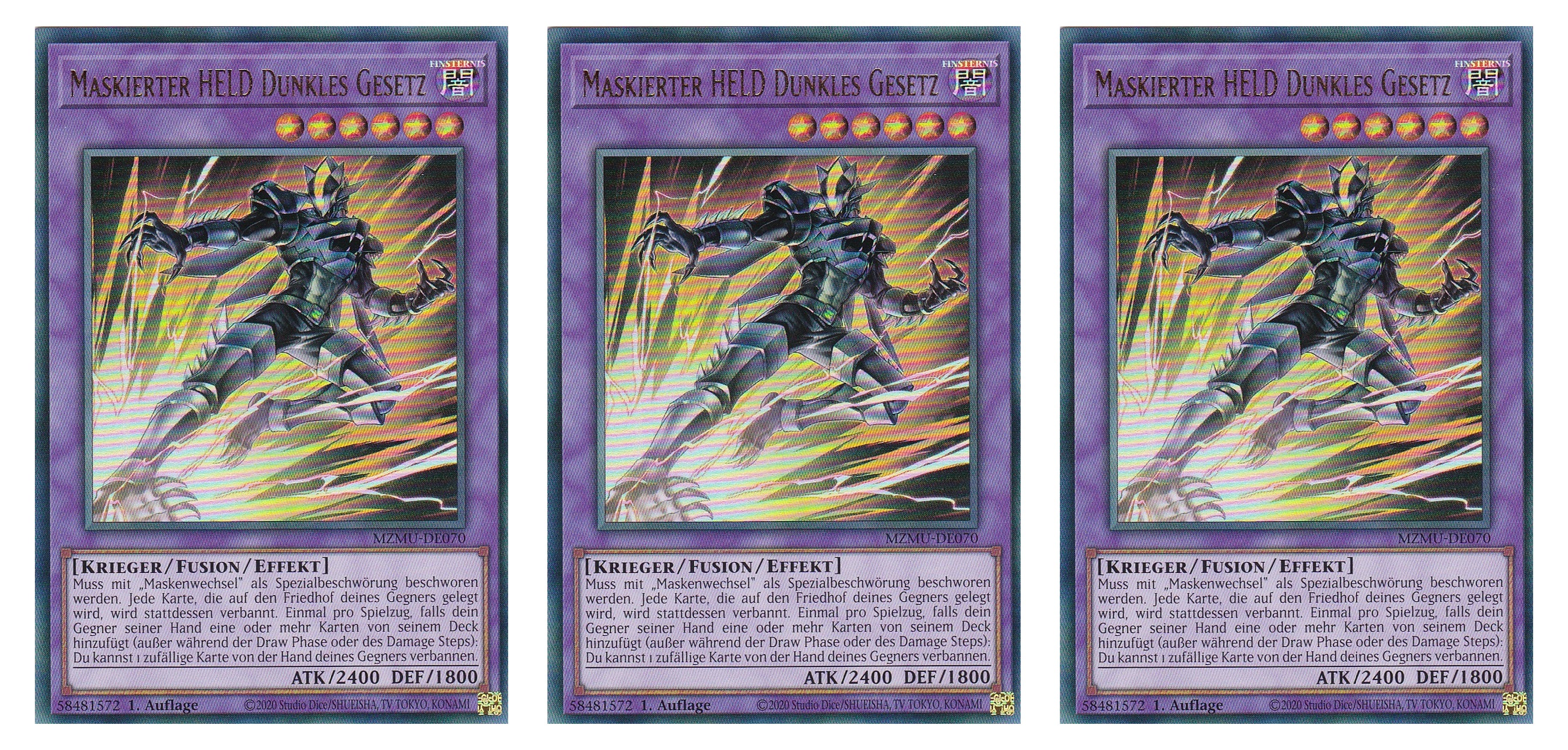 MZMU-DE070 - Maskierter HELD Dunkles Gesetzt - Playset (3 Kopien) - Ultra Rare - Deutsch - 1. Auflage - Maze of Muertos - Yugioh - mit LMS Fieldcenter-Karte