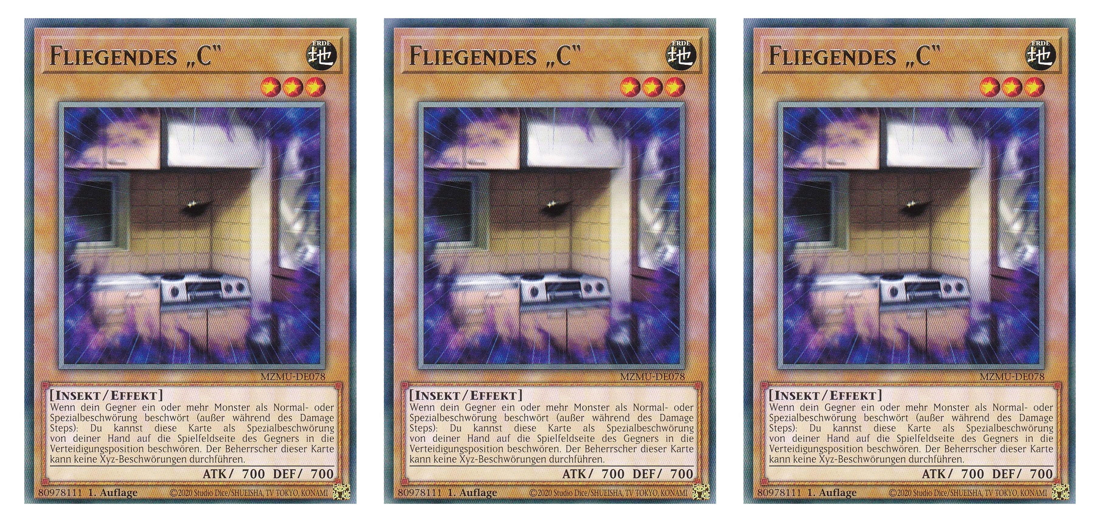 MZMU-DE078 - Fliegendes C - Playset (3 Kopien) - Rare - Deutsch - 1. Auflage - Maze of Muertos - Yugioh - mit LMS Fieldcenter-Karte