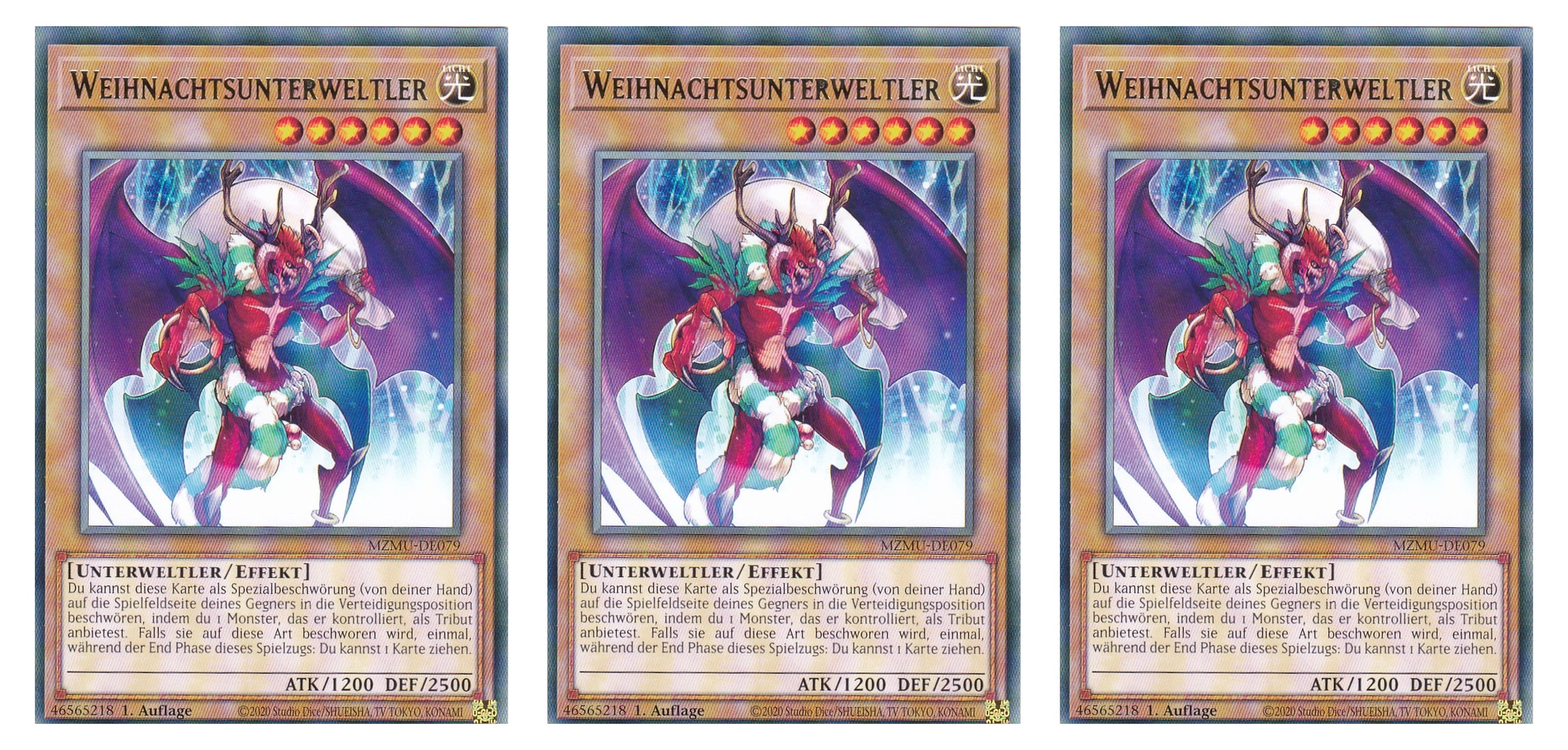 MZMU-DE079 - Weihnachtsunterweltler - Playset (3 Kopien) - Rare - Deutsch - 1. Auflage - Maze of Muertos - Yugioh - mit LMS Fieldcenter-Karte