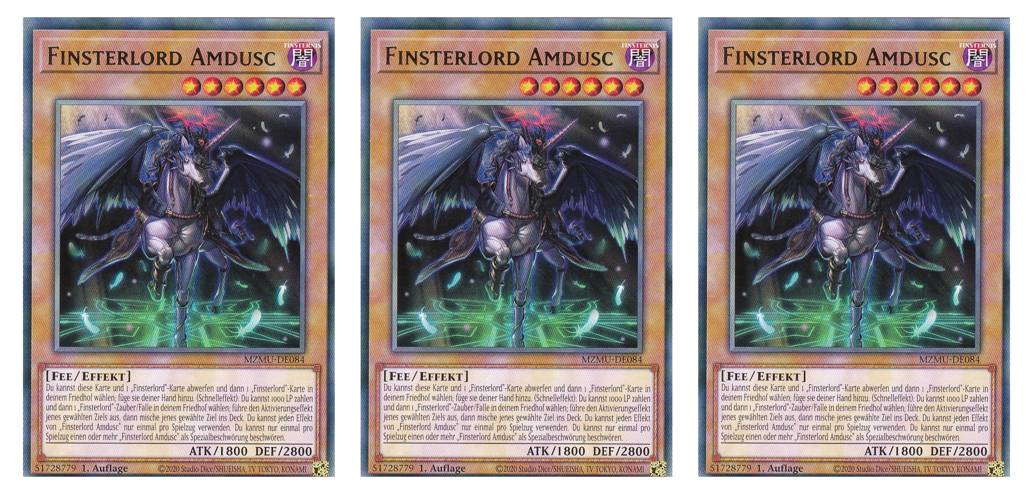 MZMU-DE084 - Finsterlord Amdusc - Playset (3 Kopien) - Rare - Deutsch - 1. Auflage - Maze of Muertos - Yugioh - mit LMS Fieldcenter-Karte