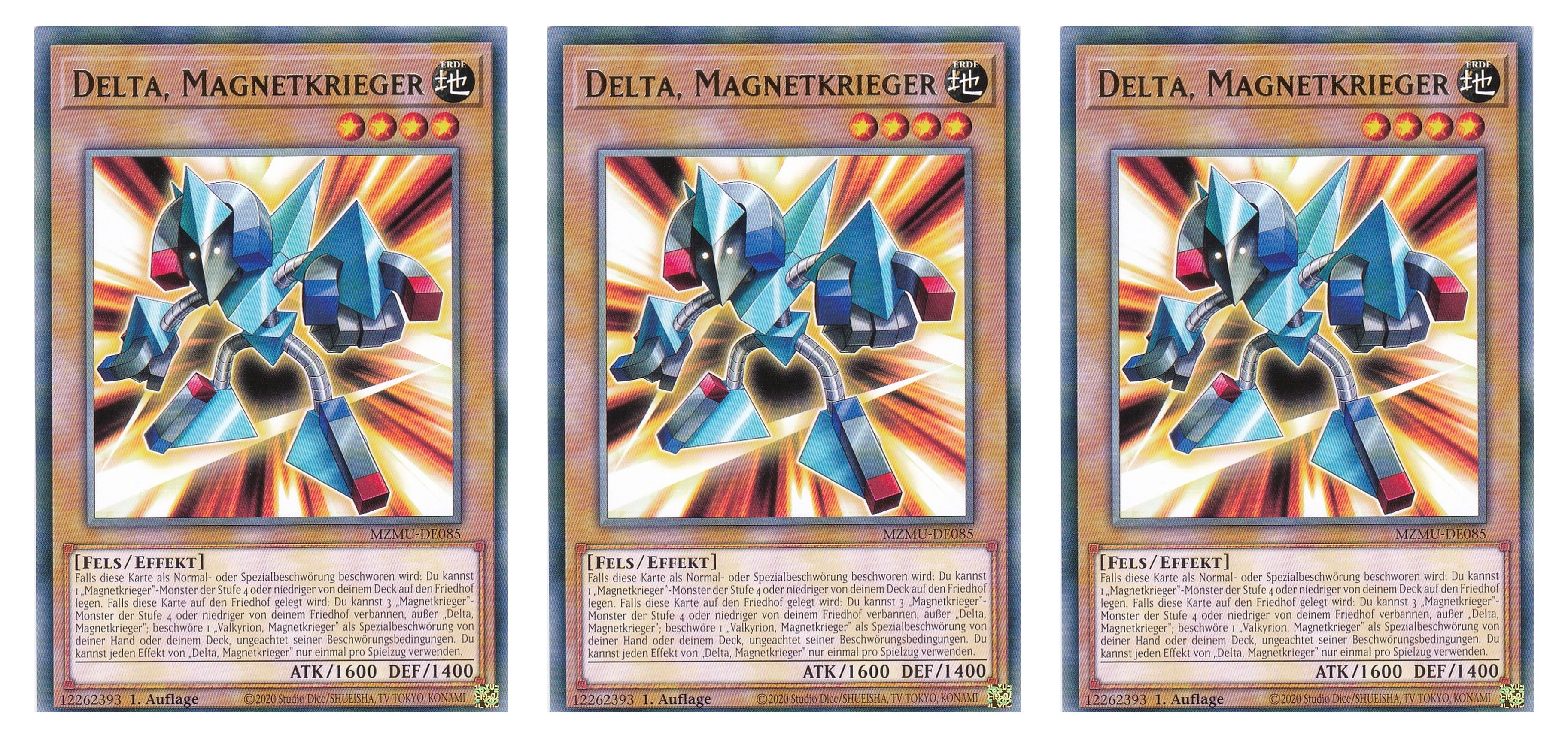 MZMU-DE085 - Delta Magnetkrieger - Playset (3 Kopien) - Rare - Deutsch - 1. Auflage - Maze of Muertos - Yugioh - mit LMS Fieldcenter-Karte