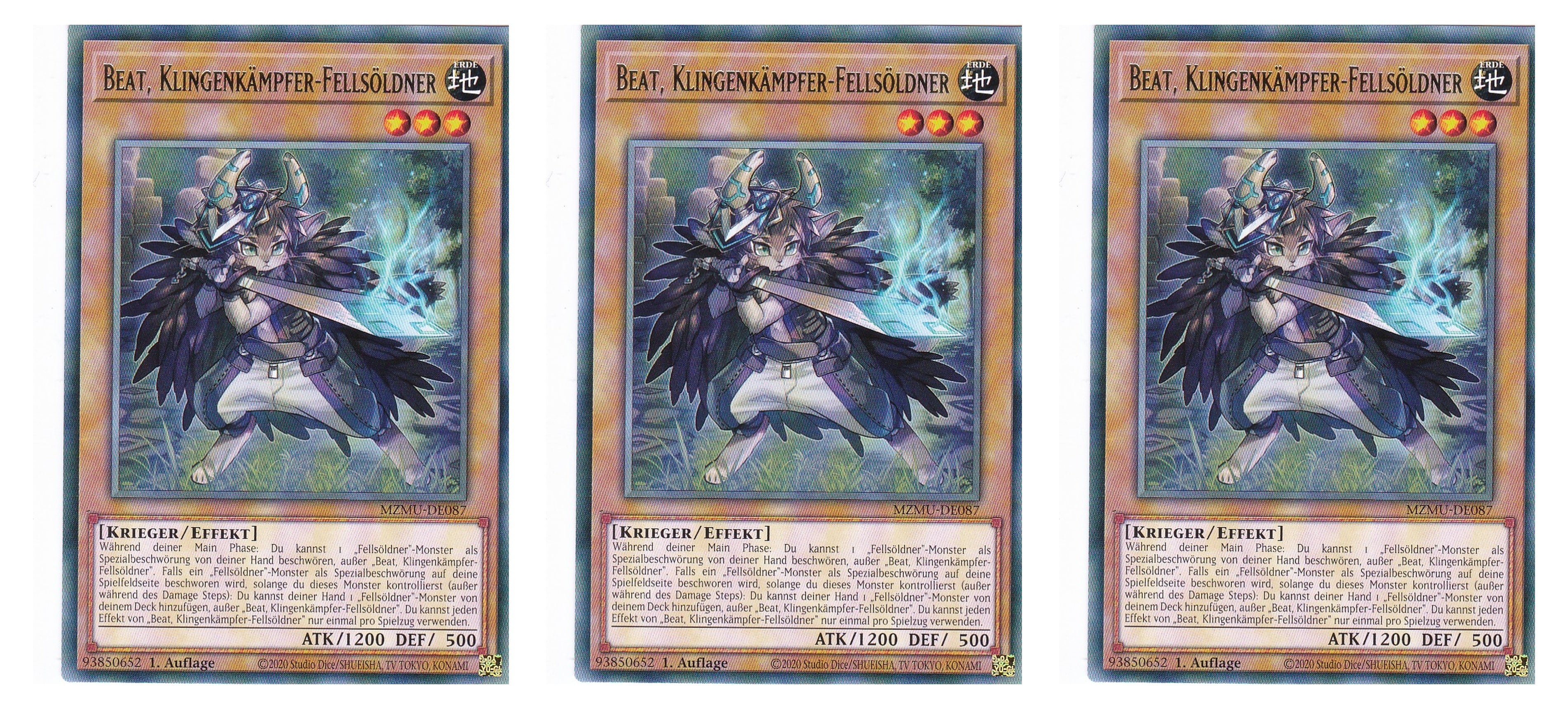 MZMU-DE087 - Beat, Klingenkämpfer-Fellsöldner - Playset (3 Kopien) - Rare - Deutsch - 1. Auflage - Maze of Muertos - Yugioh - mit LMS Fieldcenter-Karte