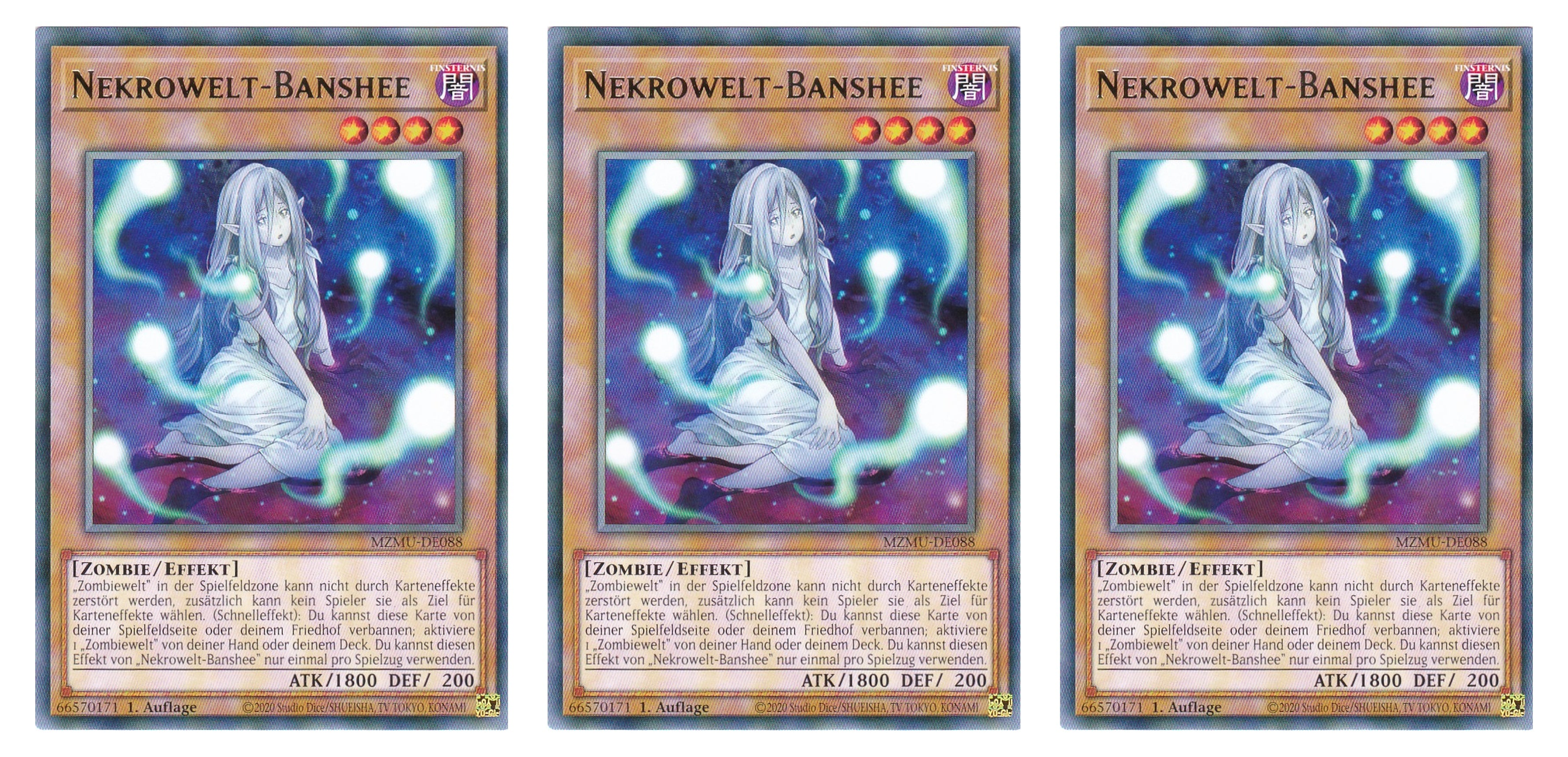 MZMU-DE088 - Nekrowelt-Banshee - Playset (3 Kopien) - Rare - Deutsch - 1. Auflage - Maze of Muertos - Yugioh - mit LMS Fieldcenter-Karte