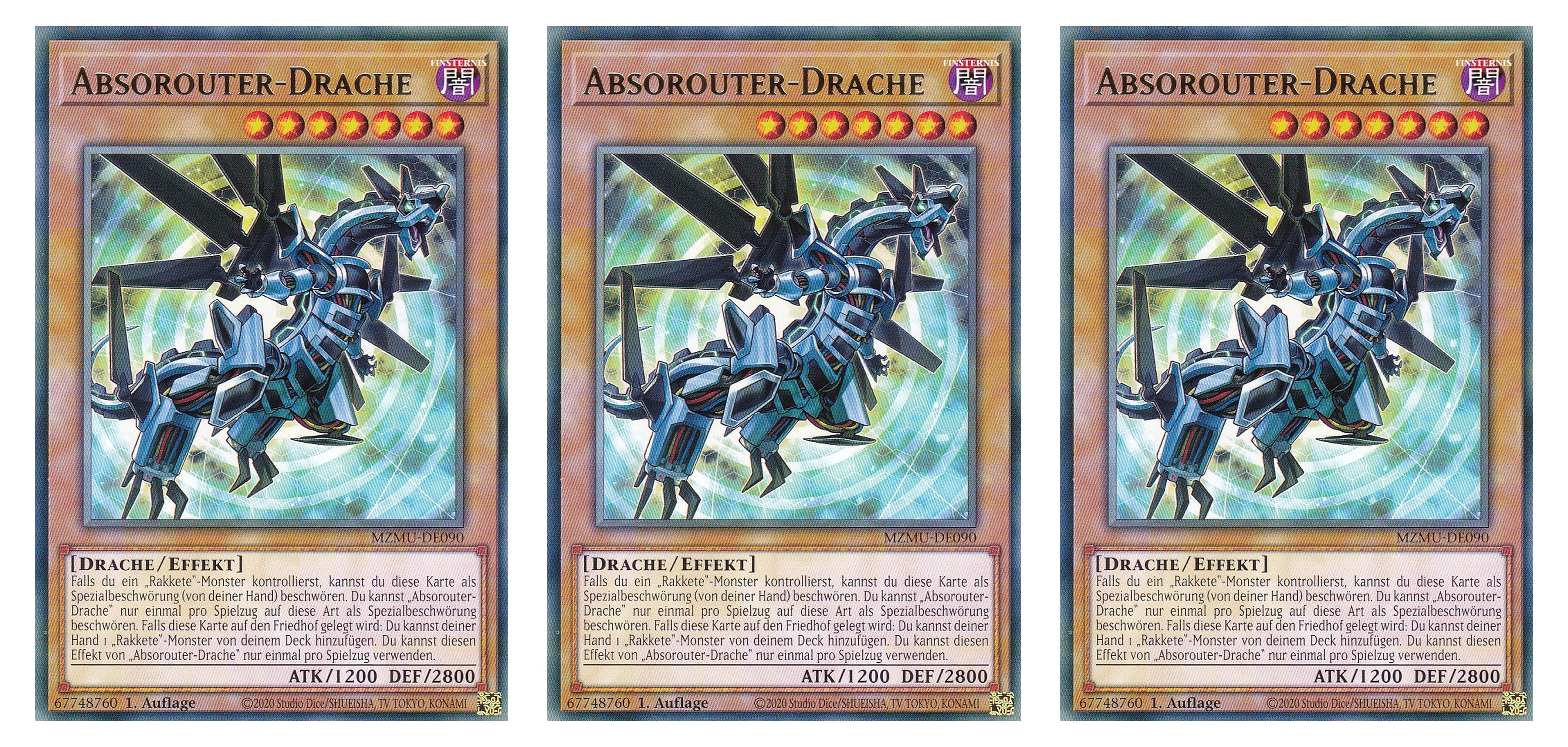MZMU-DE090 - Absorouter-Drache - Playset (3 Kopien) - Rare - Deutsch - 1. Auflage - Maze of Muertos - Yugioh - mit LMS Fieldcenter-Karte