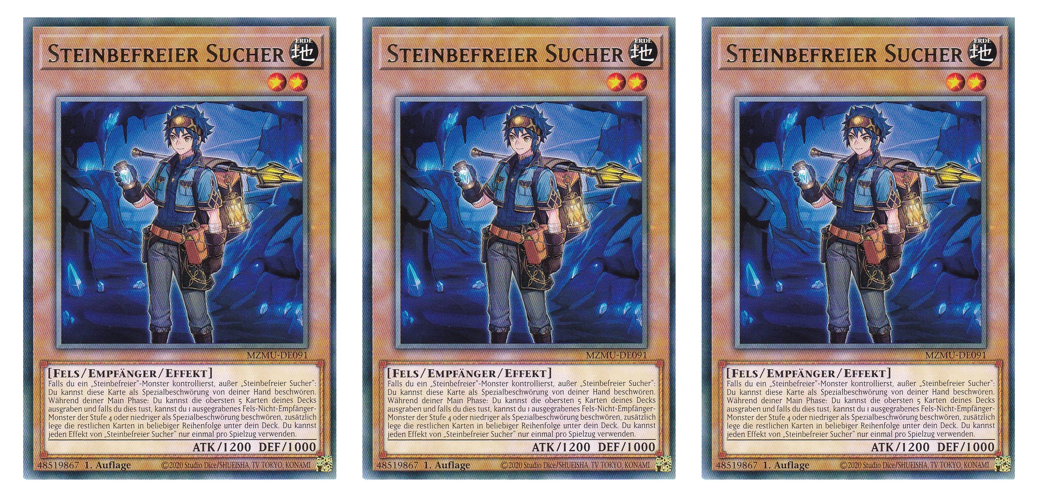 MZMU-DE091 - Steinbefreier Sucher - Playset (3 Kopien) - Rare - Deutsch - 1. Auflage - Maze of Muertos - Yugioh - mit LMS Fieldcenter-Karte