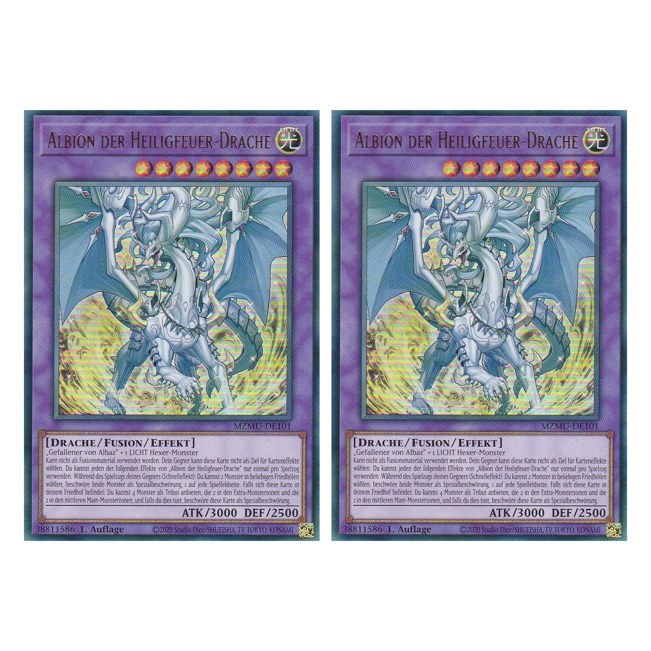 Albion der Heiligfeuer-Drache - MZMU-DE101 - Ultra Rare - Deutsch - 1. Auflage - Maze of Muertos - Duo Set (2 Stück) - Yu-Gi-Oh!