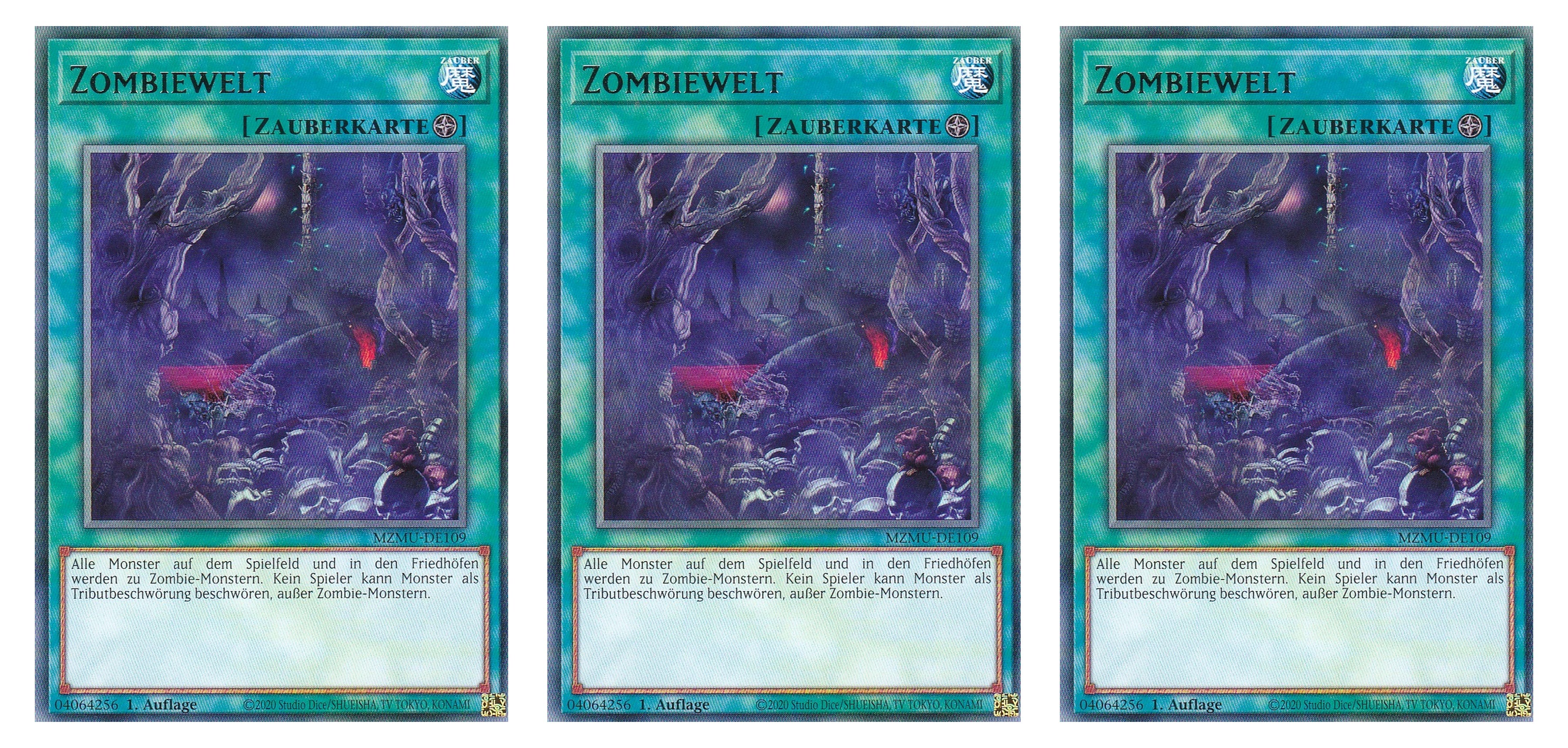 MZMU-DE109 - Zombiewelt - Playset (3 Kopien) - Rare - Deutsch - 1. Auflage - Maze of Muertos - Yugioh - mit LMS Fieldcenter-Karte