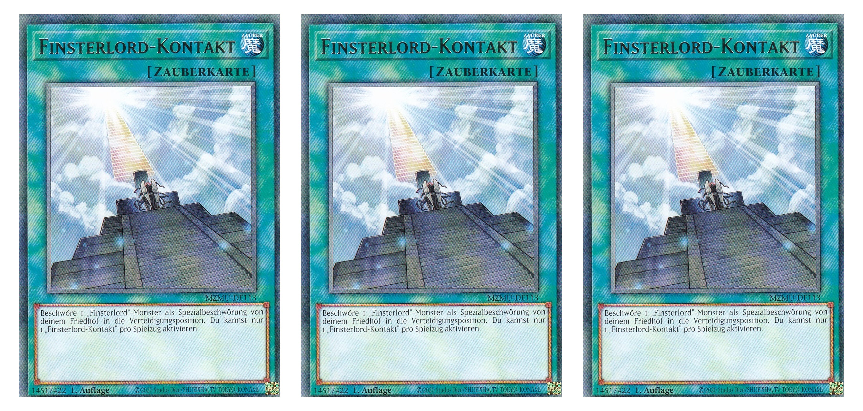 MZMU-DE113 - Finsterlord-Kontakt - Playset (3 Kopien) - Rare - Deutsch - 1. Auflage - Maze of Muertos - Yugioh - mit LMS Fieldcenter-Karte