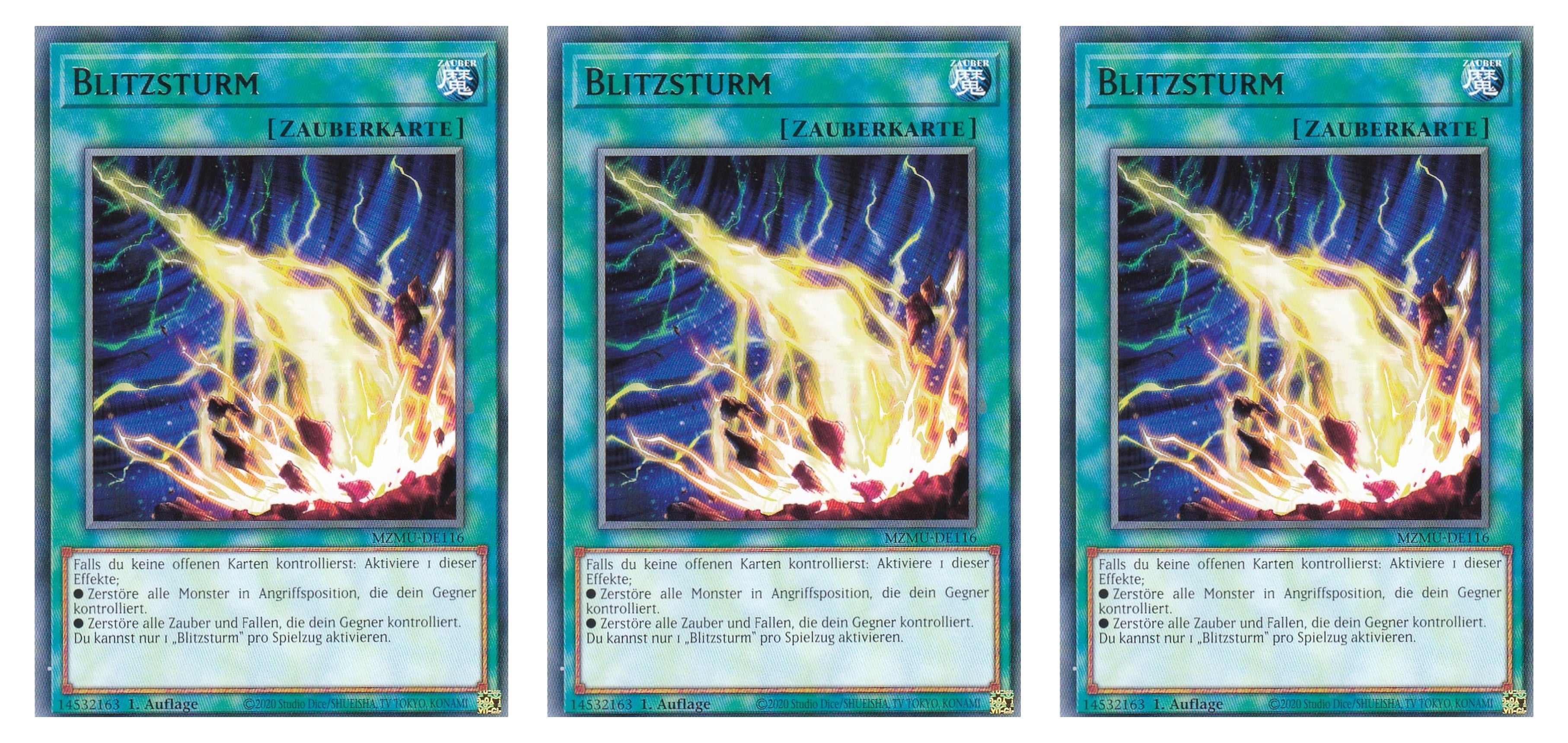 MZMU-DE116 - Blitzsturm - Playset (3 Kopien) - Rare - Deutsch - 1. Auflage - Maze of Muertos - Yugioh - mit LMS Fieldcenter-Karte