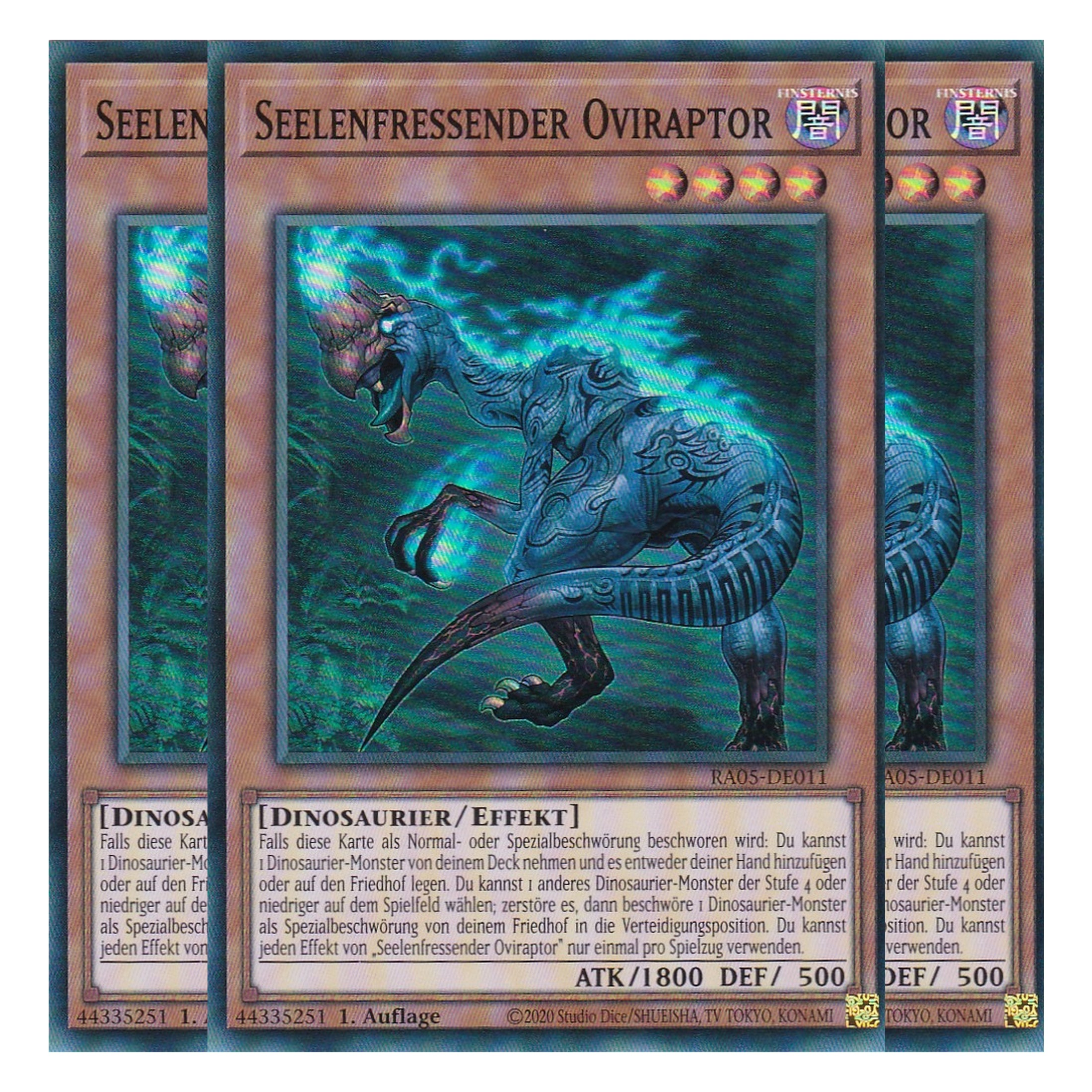 Seelenfressender Oviraptor - RA05-DE011 - Super Rare - Deutsch - Rarity Collection 5 - Yugioh - Playset (3 Kopien)