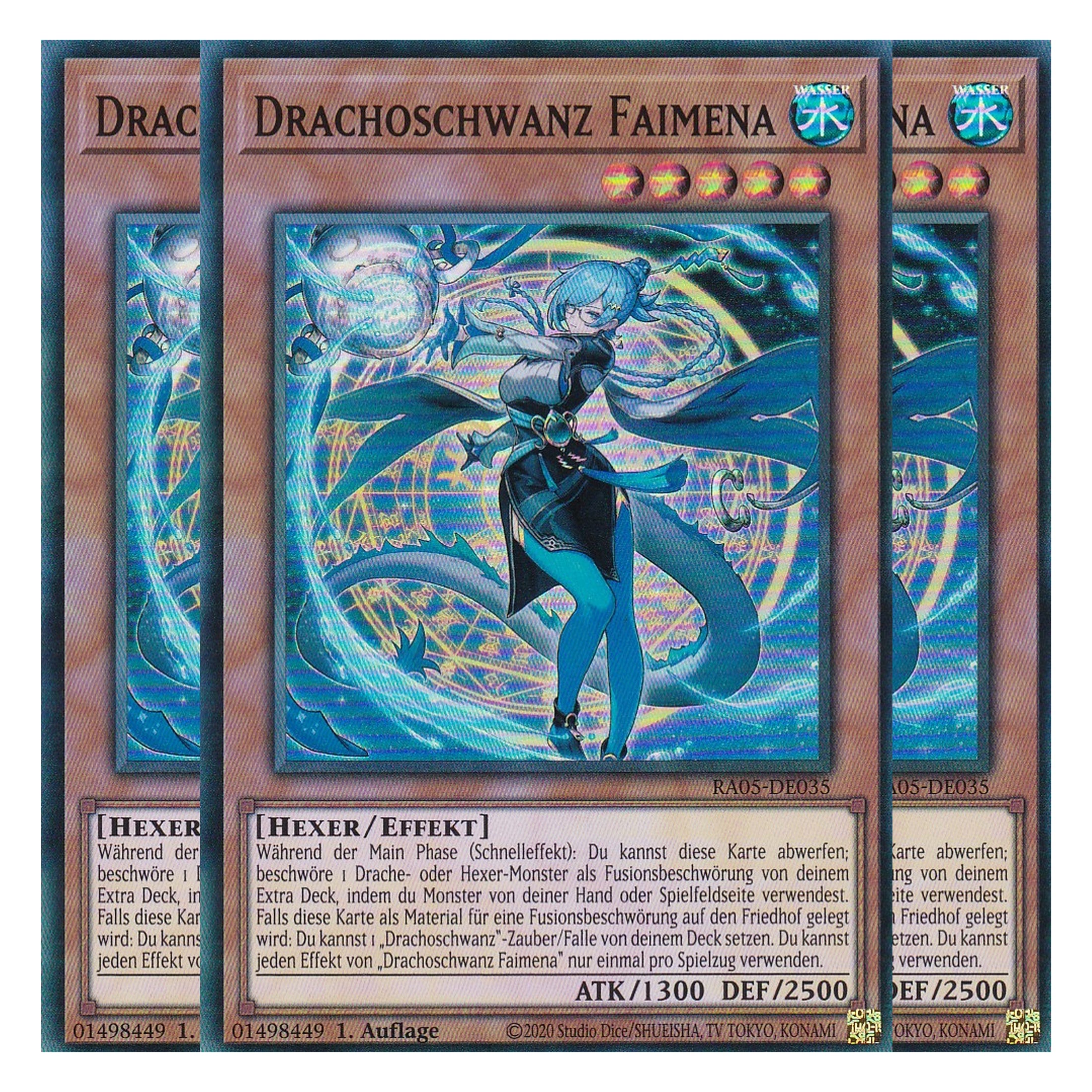 Drachoschwanz Faimena - RA05-DE035 - Super Rare - Deutsch - Rarity Collection 5 - Yugioh - Playset (3 Kopien)