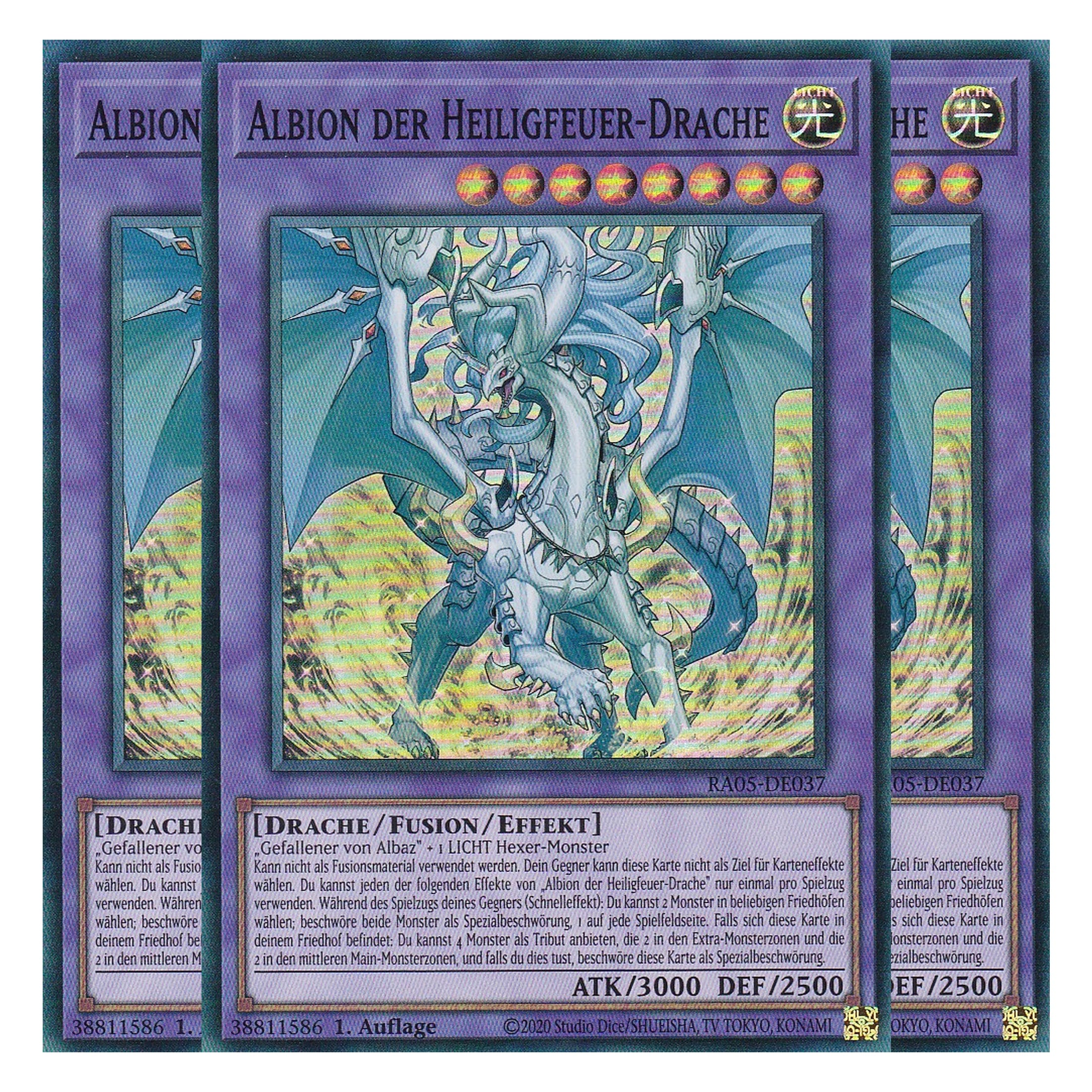 Albion der Heiligfeuer-Drache - RA05-DE037 - Super Rare - Deutsch - Rarity Collection 5 - Yugioh - Playset (3 Kopien)