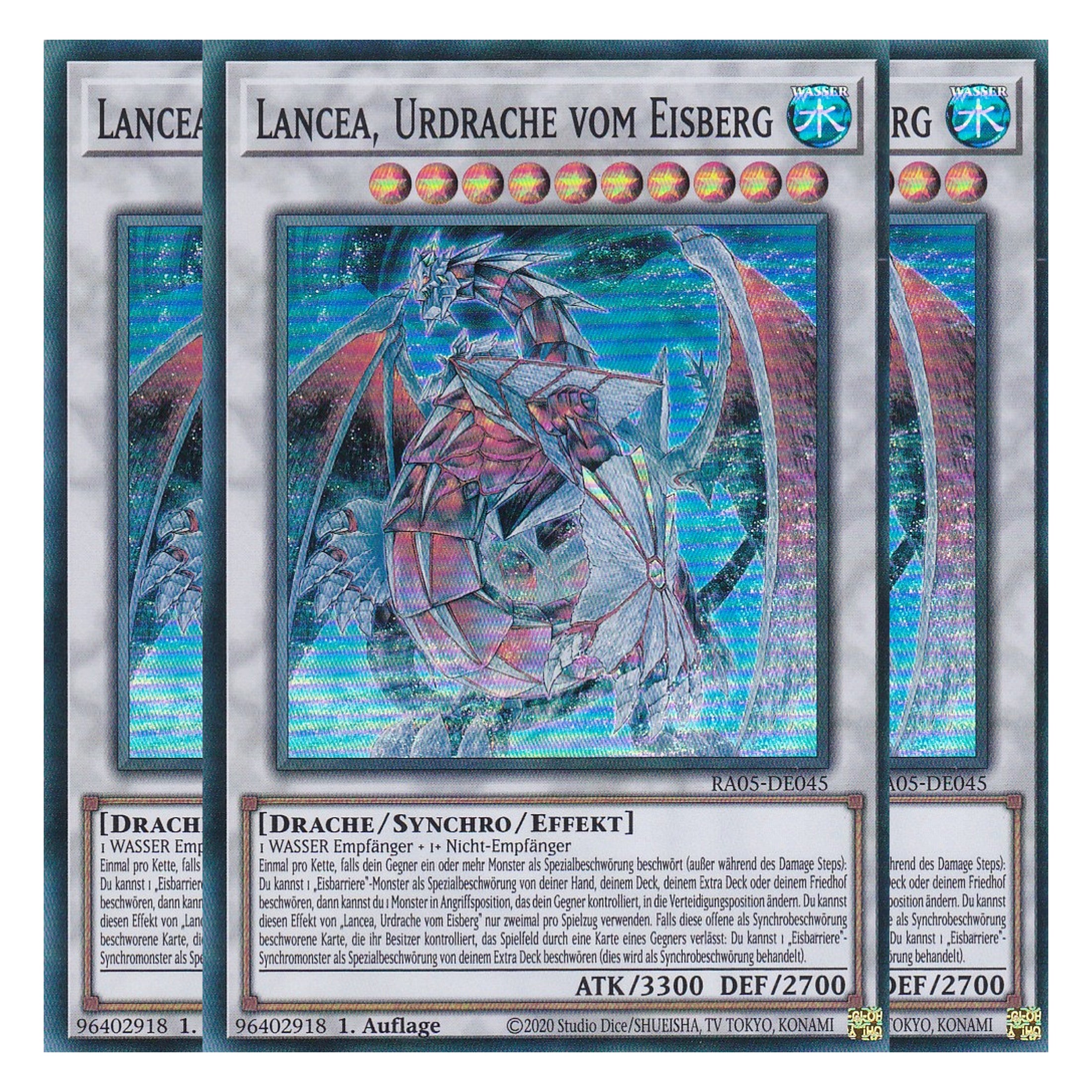 Lancea, Urdrache vom Eisberg - RA05-DE045 - Super Rare - Deutsch - Rarity Collection 5 - Yugioh - Playset (3 Kopien)