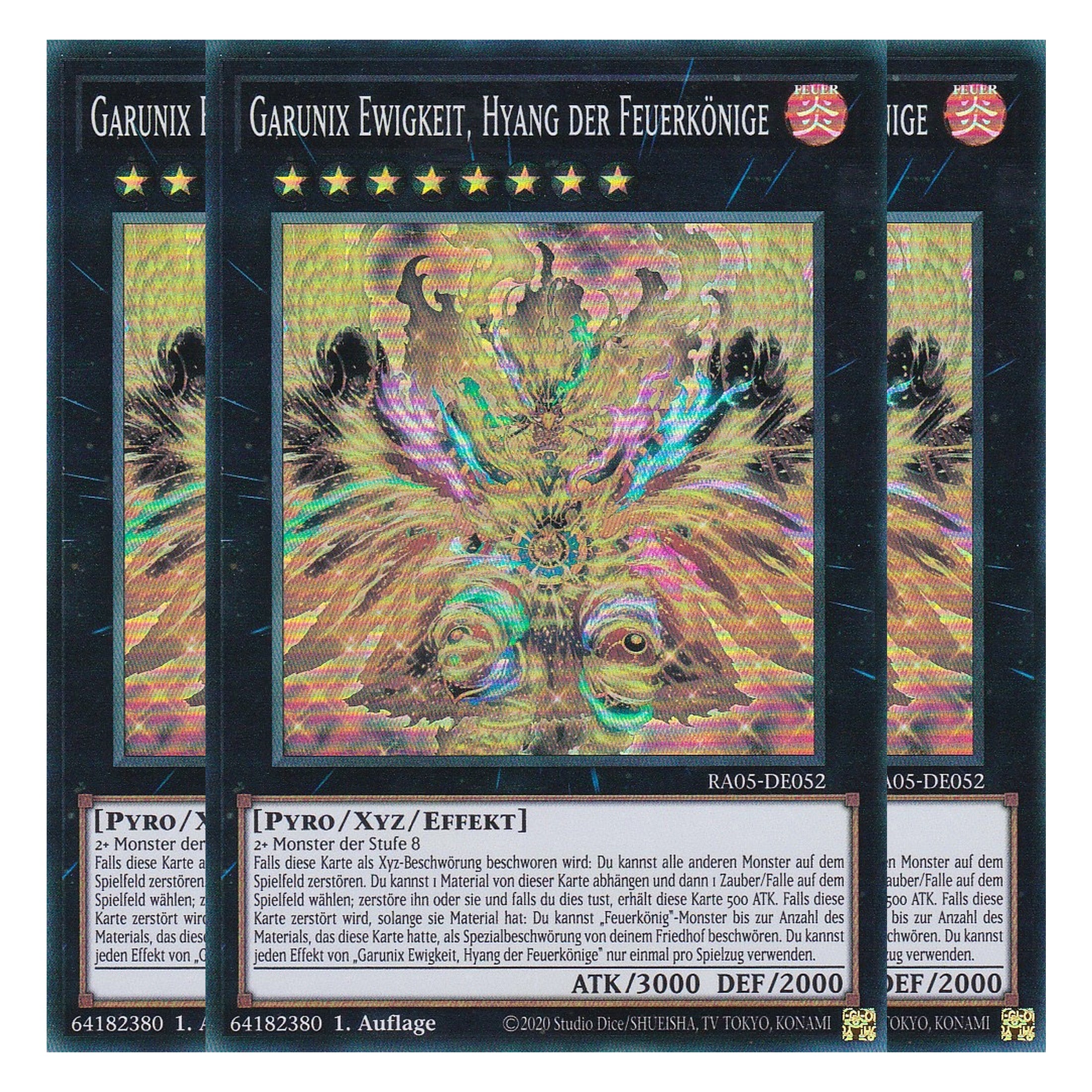 Garunix Ewigkeit, Hyang der Feuerkönige - RA05-DE052 - Super Rare - Deutsch - Rarity Collection 5 - Yugioh - Playset (3 Kopien)