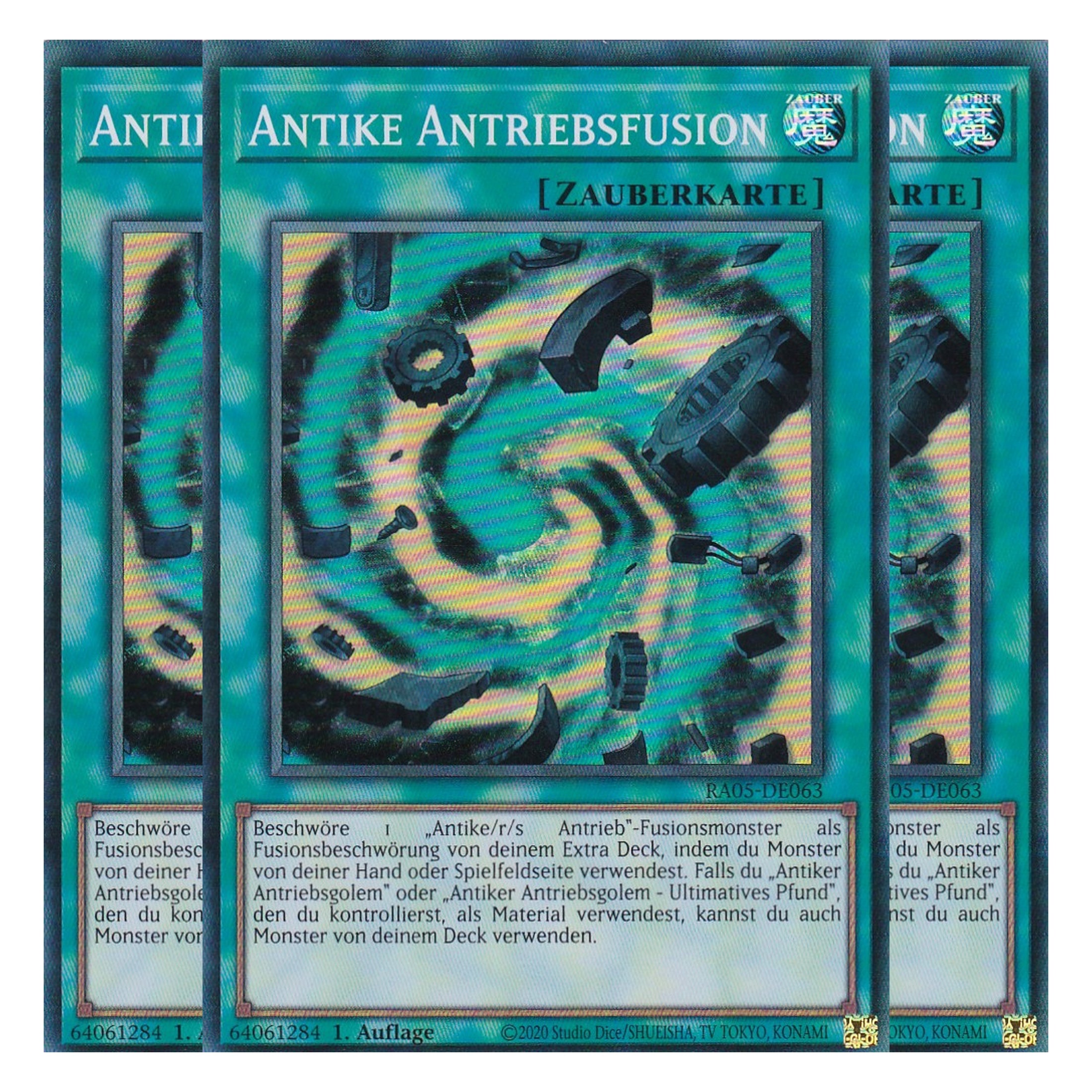 Antike Antriebsfusion - RA05-DE063 - Super Rare - Deutsch - Rarity Collection 5 - Yugioh - Playset (3 Kopien)