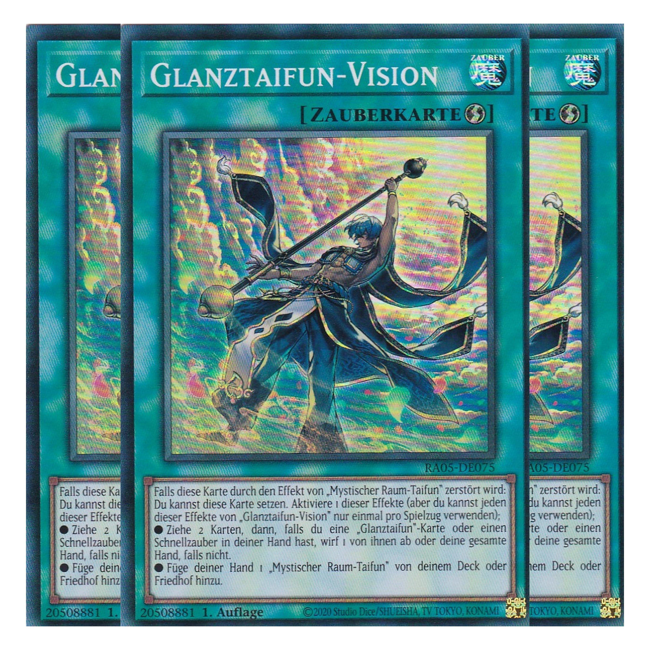 Glanztaifun-Vision - RA05-DE075 - Super Rare - Deutsch - Rarity Collection 5 - Yugioh - Playset (3 Kopien)
