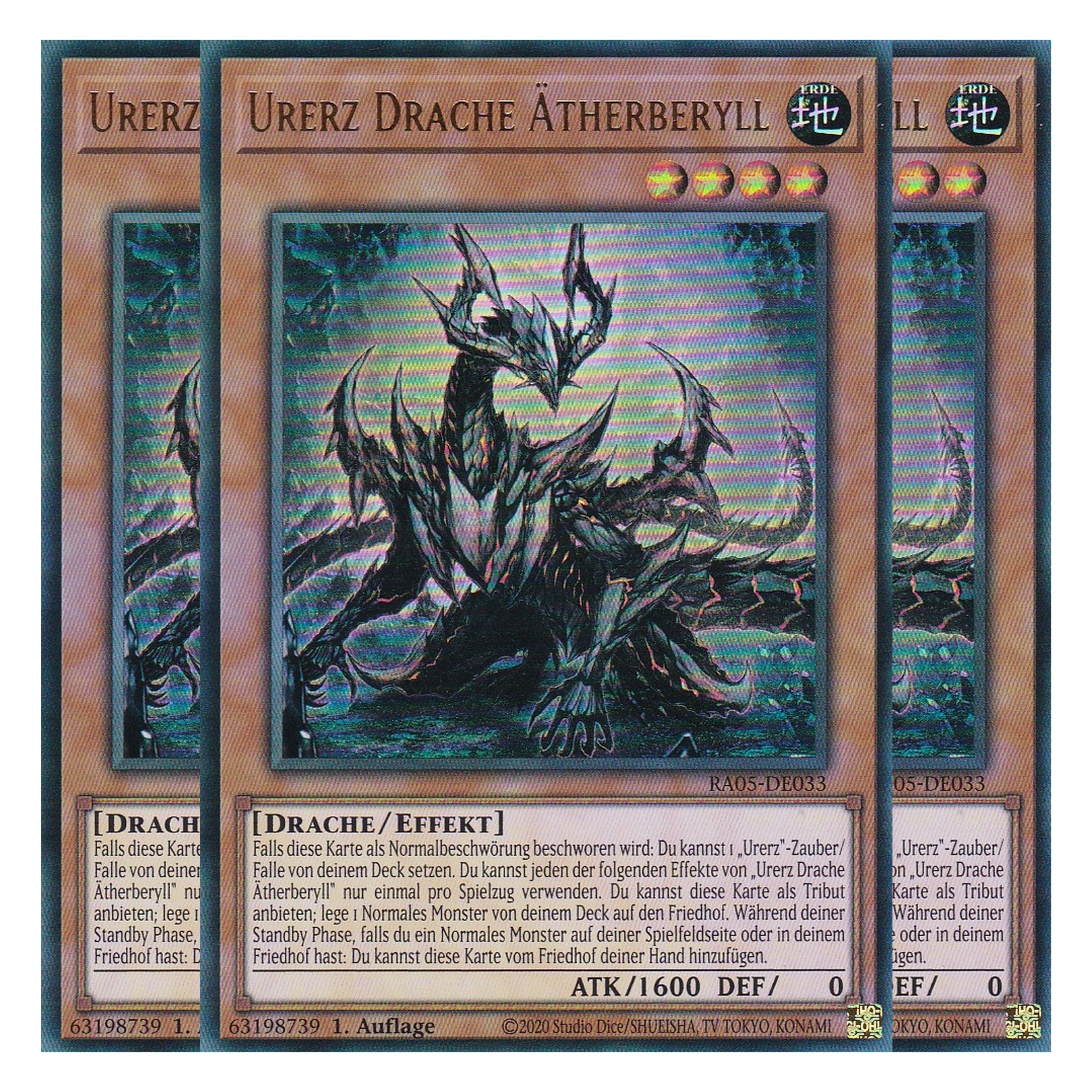 Urerz Drache Ätherberyll - RA05-DE033 - Ultra Rare - Deutsch - Rarity Collection 5 - Yugioh - Playset (3 Kopien)