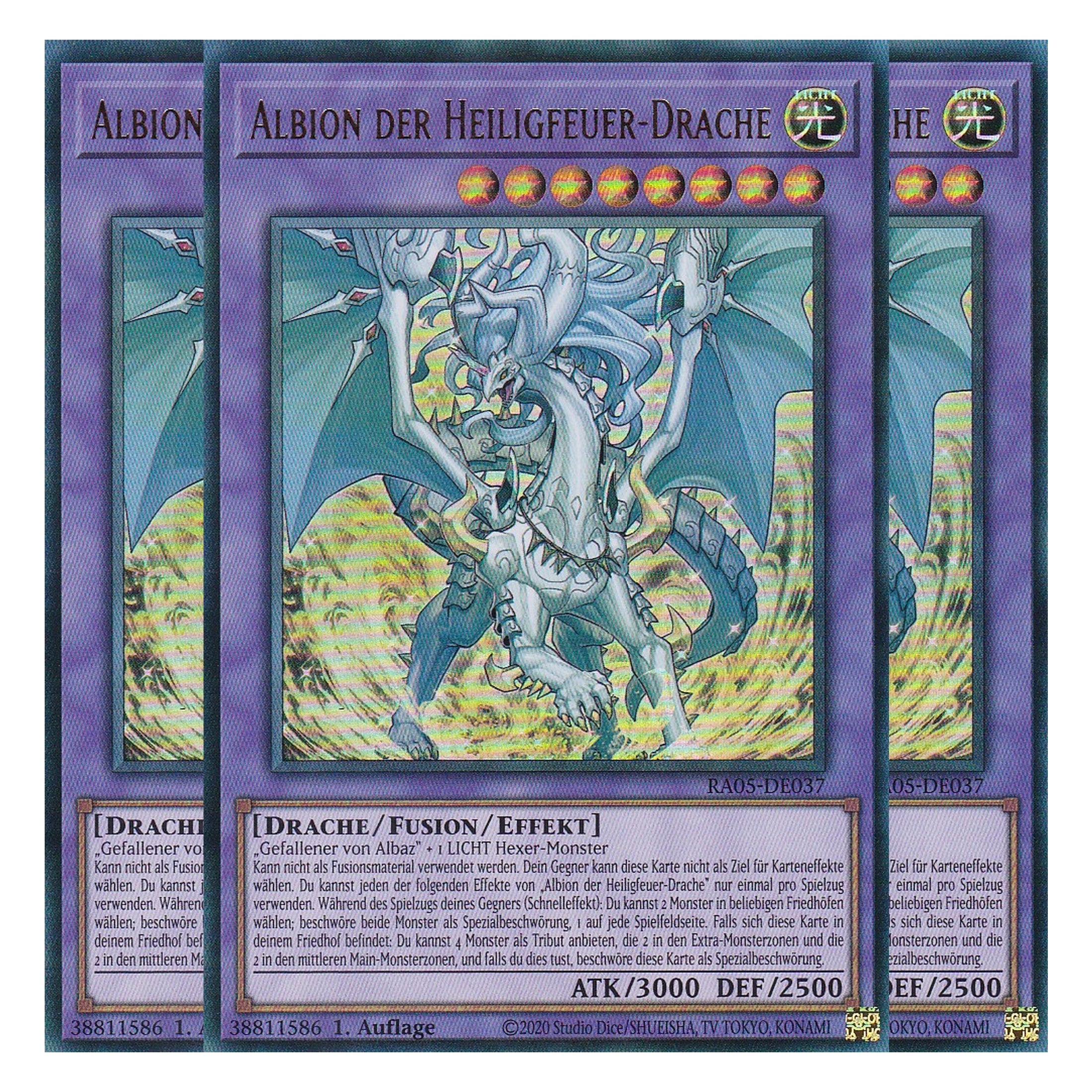 Albion der Heiligfeuer-Drache - RA05-DE037 - Ultra Rare - Deutsch - Rarity Collection 5 - Yugioh - Playset (3 Kopien)