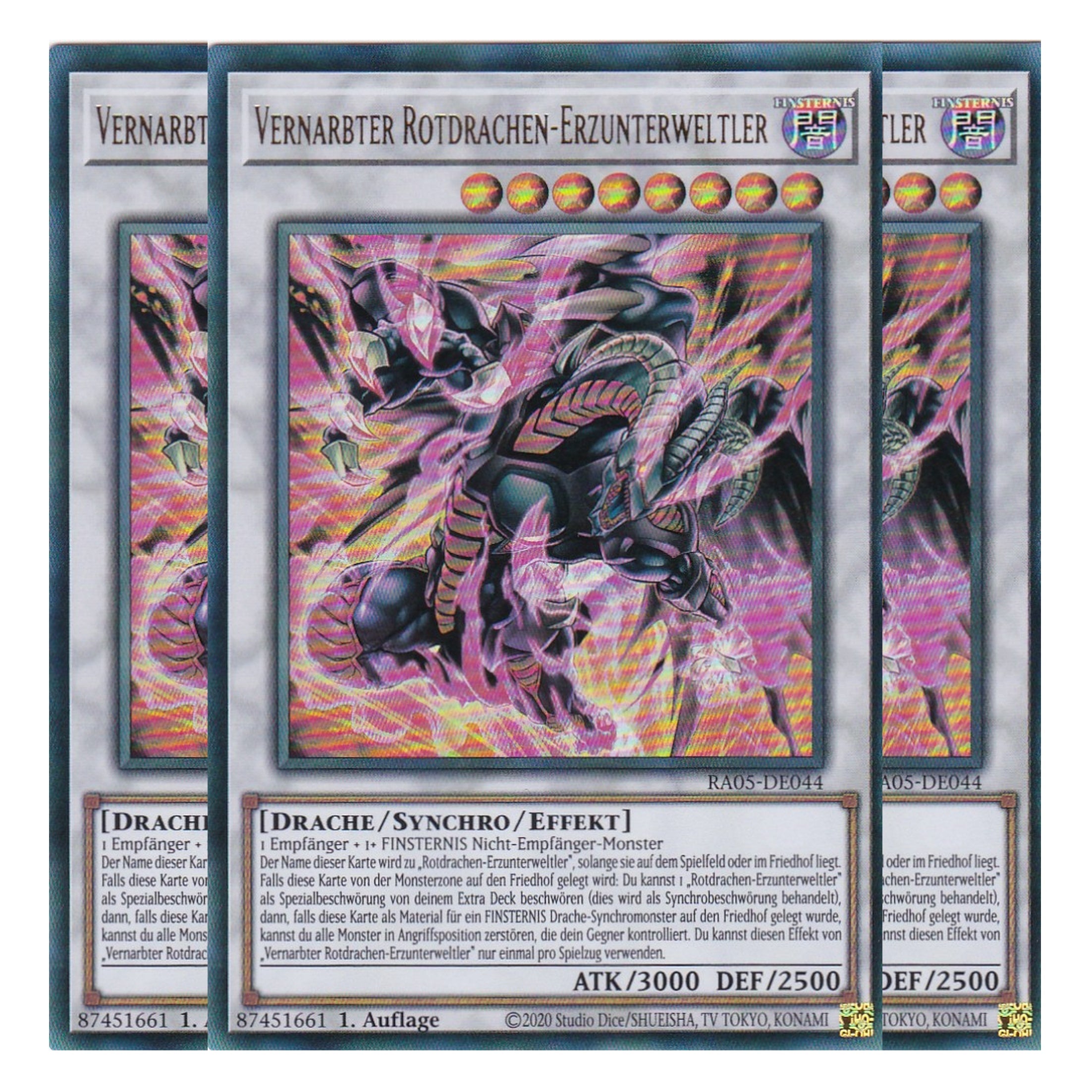 Vernarbter Rotdrachen-Erzunterweltler - RA05-DE044 - Ultra Rare - Deutsch - Rarity Collection 5 - Yugioh - Playset (3 Kopien)