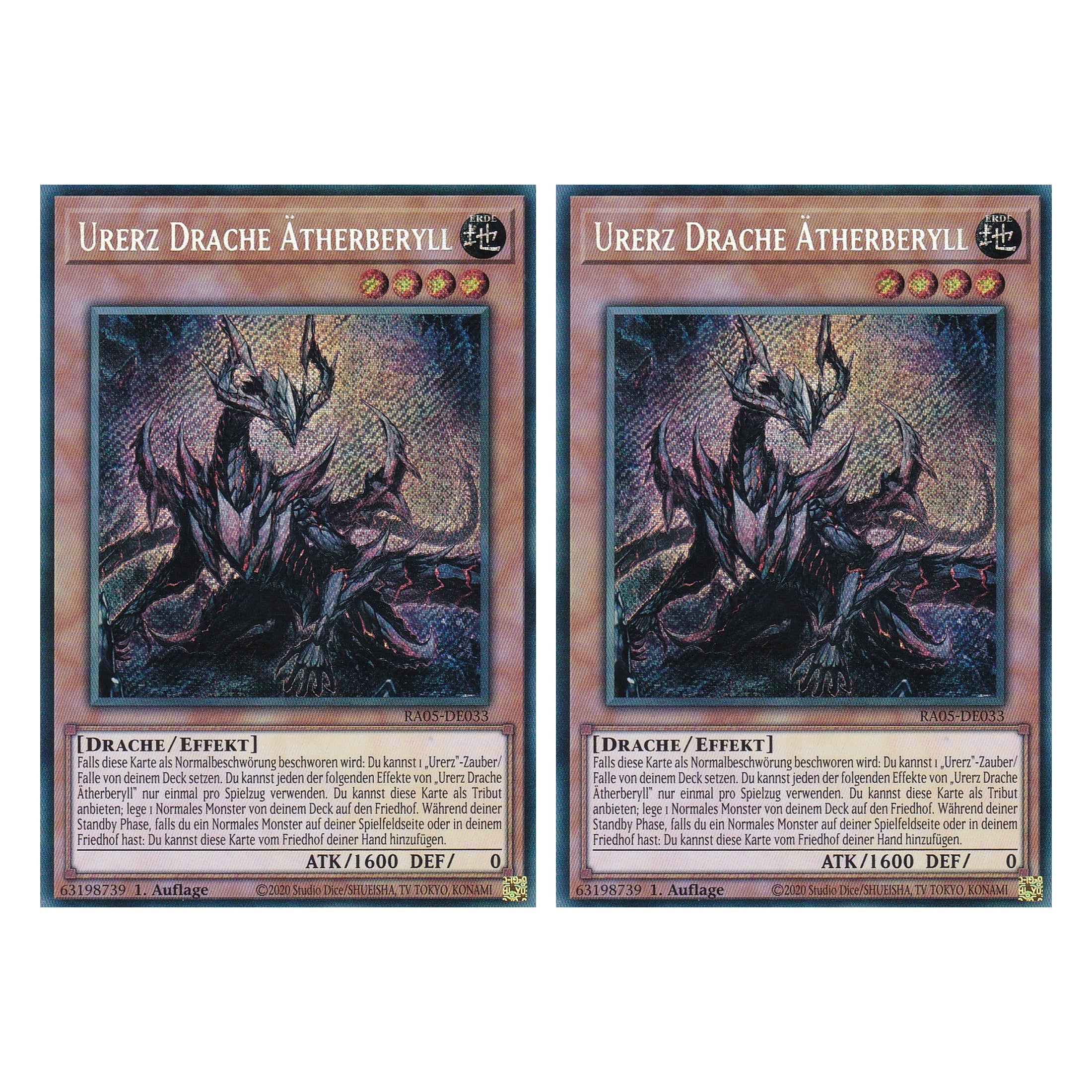 Urerz Drache Ätherberyll - RA05-DE033 - Secret Rare - Deutsch - Rarity Collection 5 - Yugioh - Duo Set (2 Stück)