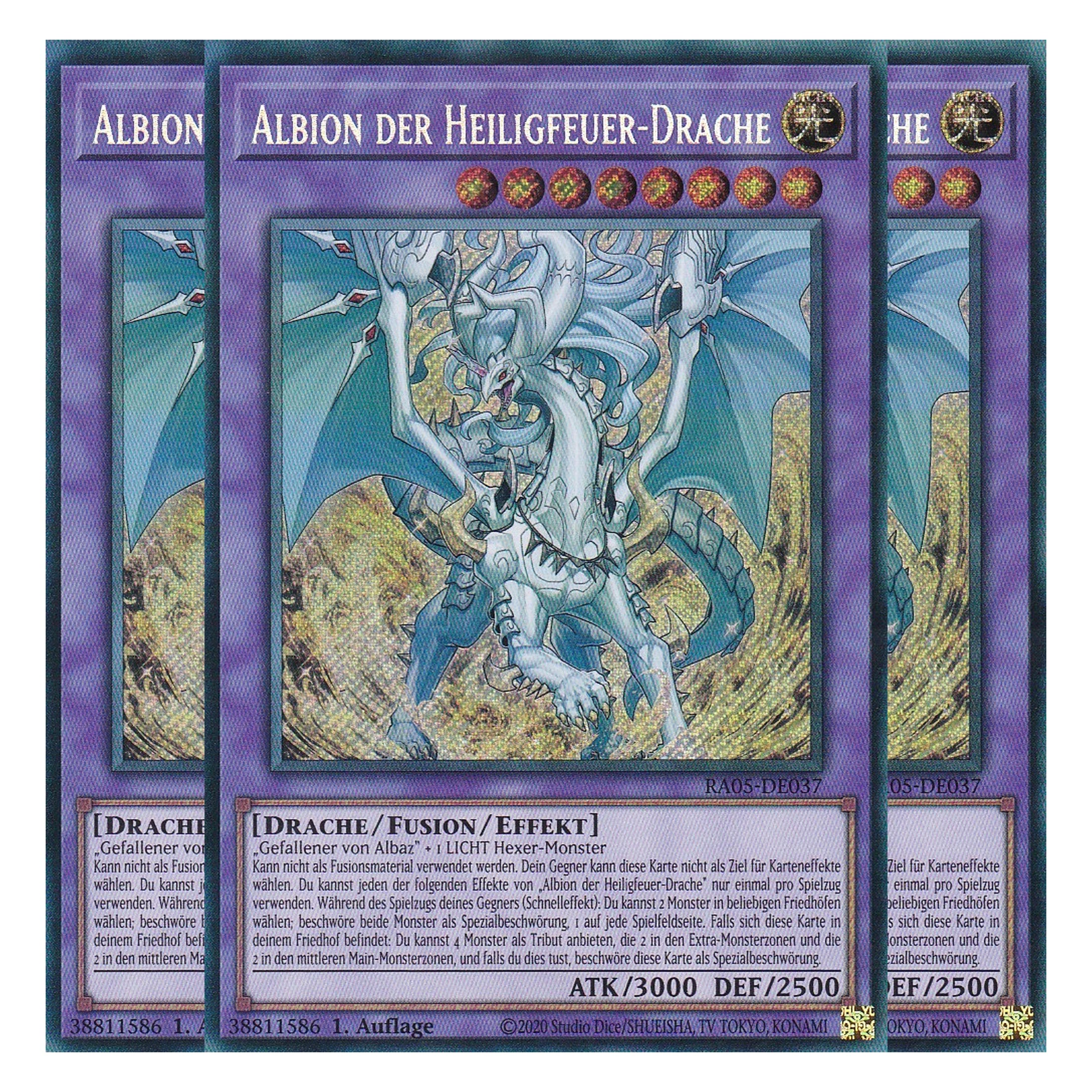 Albion der Heiligfeuer-Drache - RA05-DE037 - Secret Rare - Deutsch - Rarity Collection 5 - Yugioh - Playset (3 Kopien)
