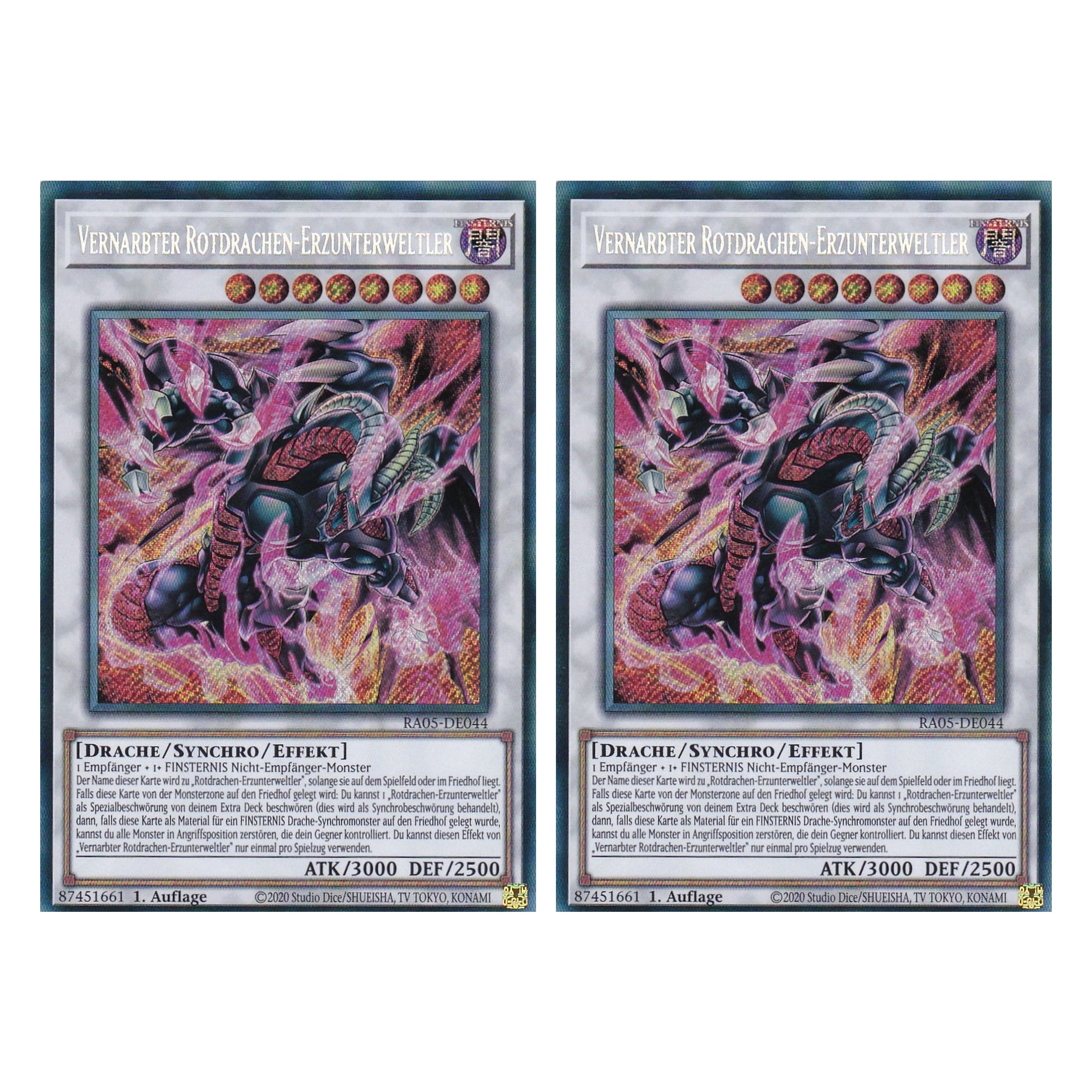Vernarbter Rotdrachen-Erzunterweltler - RA05-DE044 - Secret Rare - Deutsch - Rarity Collection 5 - Yugioh - Duo Set (2 Stück)