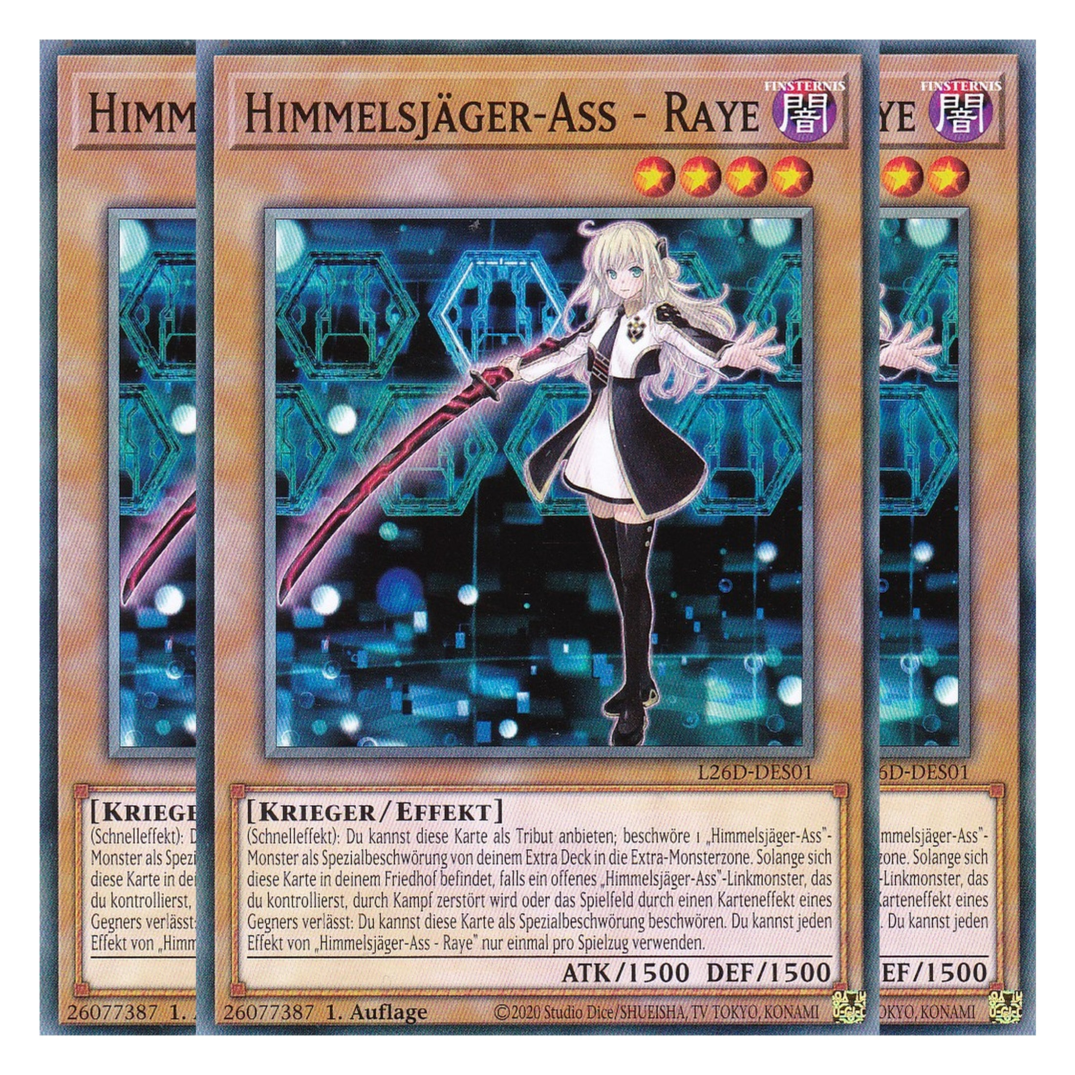 L26D-DES01 - Himmelsjäger-Ass - Raye - Common - Deutsch - 1. Auflage - Legendary Modern Decks 2026 - Playset (3 Kopien) - Yu-Gi-Oh! - mit LMS Trading Fieldcenter Karte