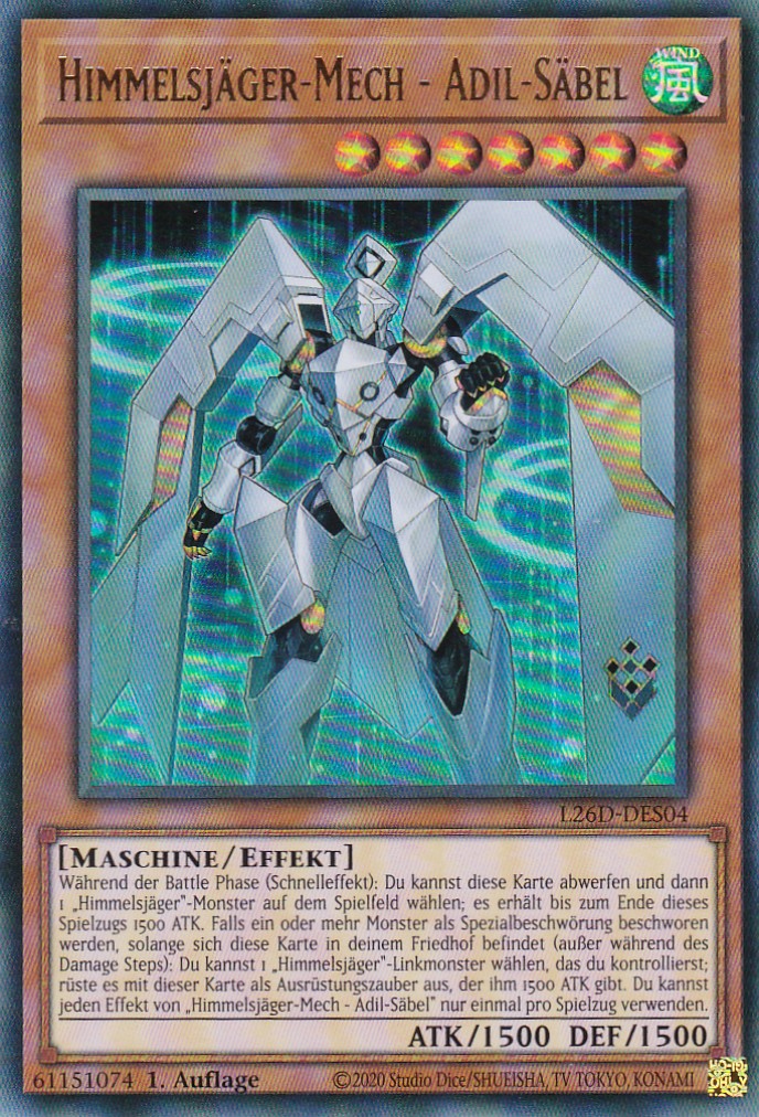 L26D-DES04 - Himmelsjäger Mech - Adil - Säbel - Ultra Rare - Deutsch - Legendary Modern Decks 2026 - Yu-Gi-Oh! - mit LMS Trading Fieldcenter Karte