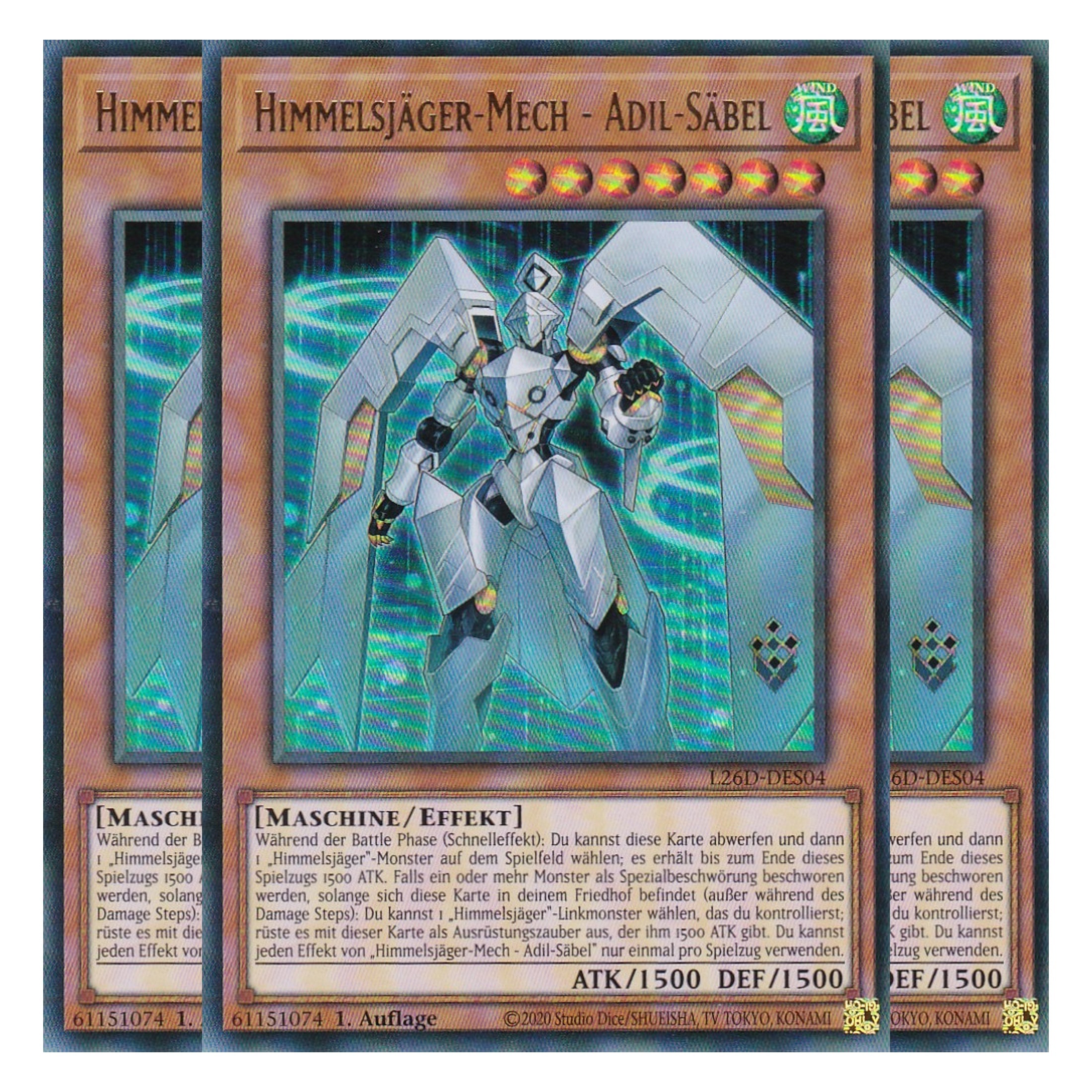 L26D-DES04 - Himmelsjäger Mech - Adil - Säbel - Ultra Rare - Deutsch - 1. Auflage - Legendary Modern Decks 2026 - Playset (3 Kopien) - Yu-Gi-Oh! - mit LMS Trading Fieldcenter Karte