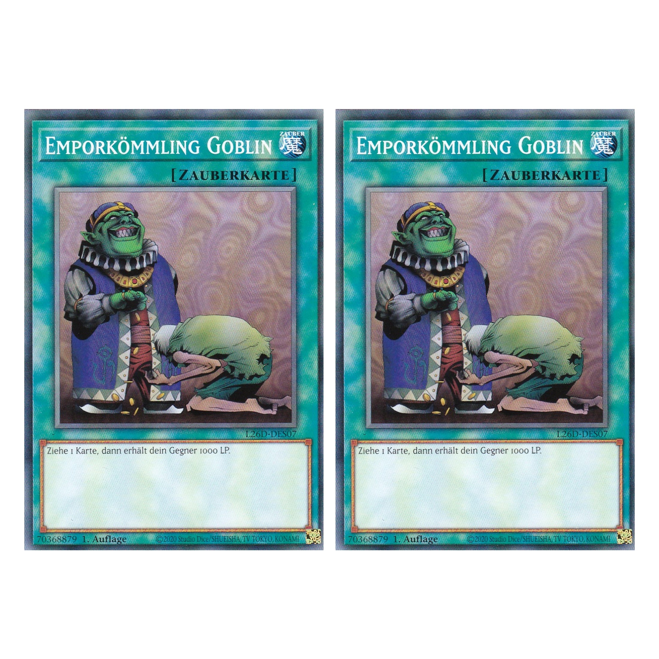 L26D-DES07 - Emporkömmling Goblin - Common - Deutsch - 1. Auflage - Legendary Modern Decks 2026 - Duo Set (2 Stück) - Yu-Gi-Oh! - mit LMS Trading Fieldcenter Karte
