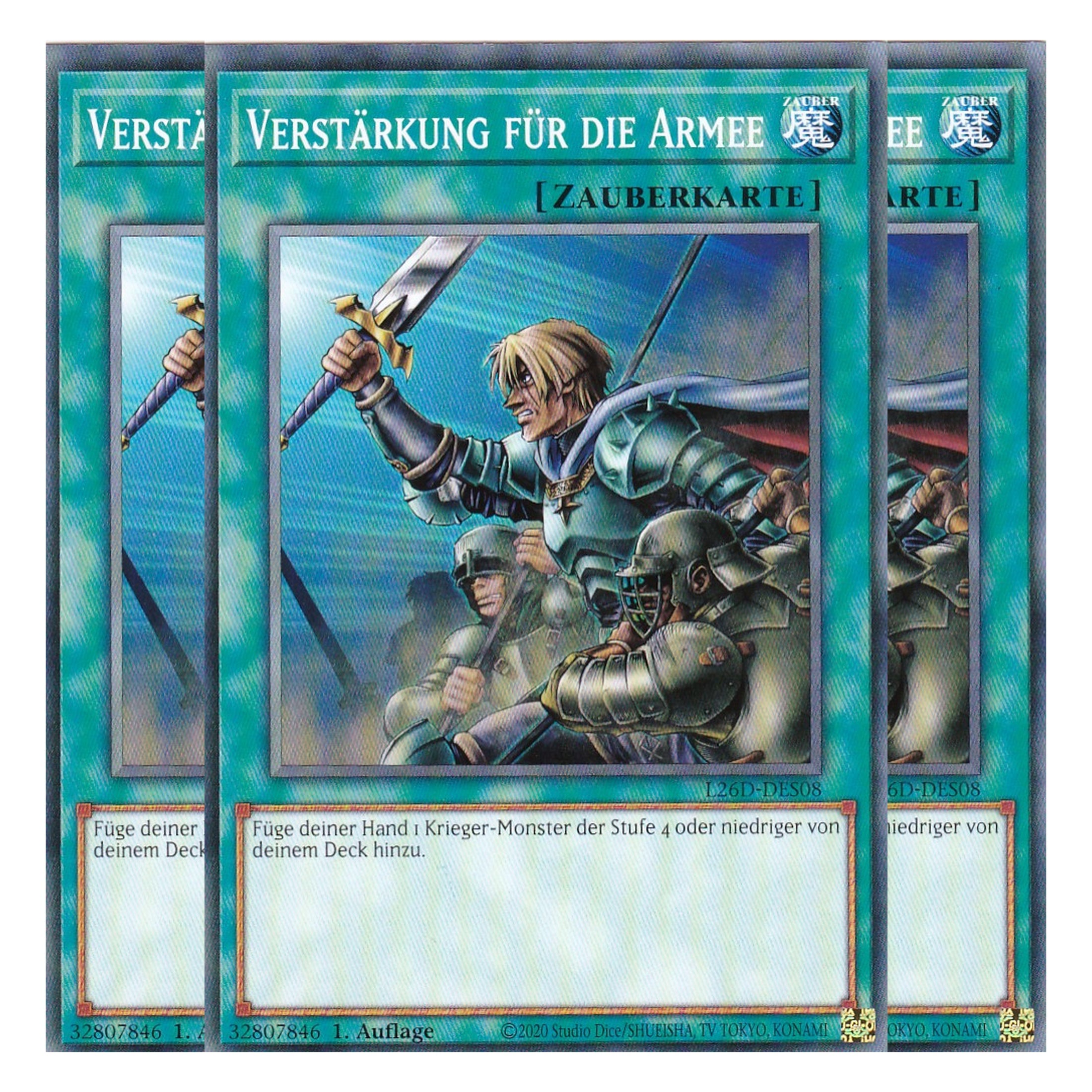 L26D-DES08 - Verstärkung für die Armee - Common - Deutsch - 1. Auflage - Legendary Modern Decks 2026 - Playset (3 Kopien) - Yu-Gi-Oh! - mit LMS Trading Fieldcenter Karte
