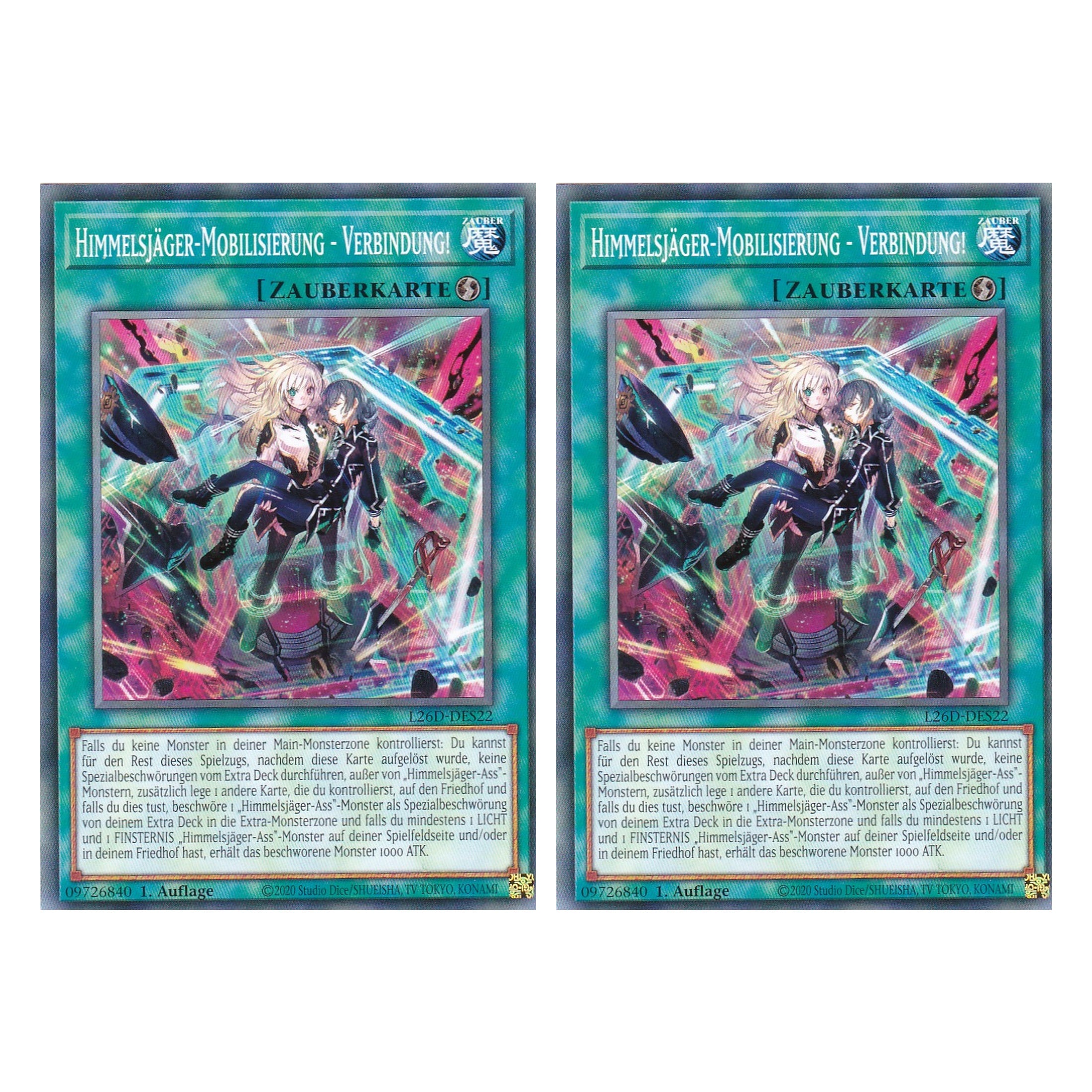 L26D-DES22 - Himmelsjäger-Mobilisierung - Verbindung! - Common - Deutsch - 1. Auflage - Legendary Modern Decks 2026 - Duo Set (2 Stück) - Yu-Gi-Oh! - mit LMS Trading Fieldcenter Karte