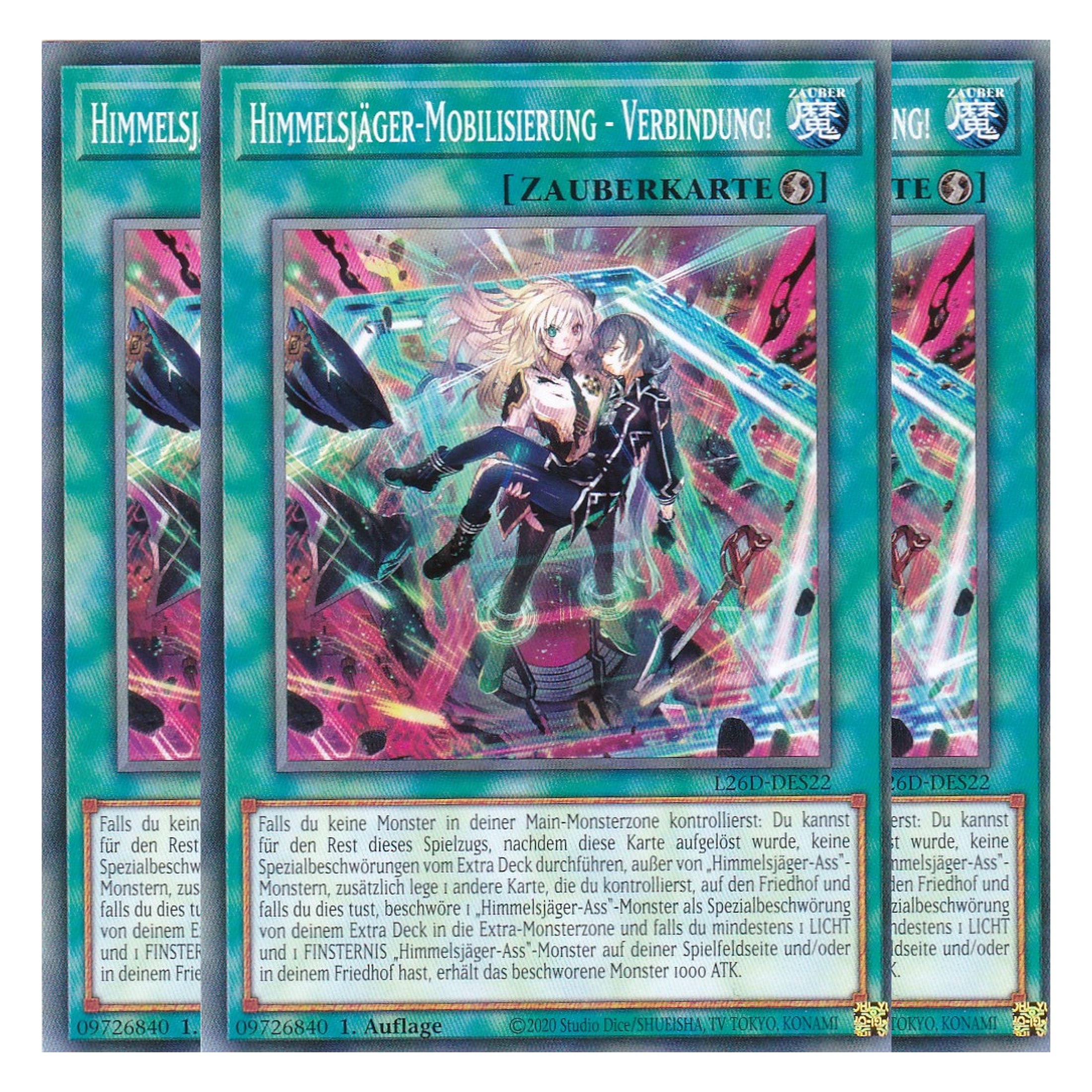 L26D-DES22 - Himmelsjäger-Mobilisierung - Verbindung! - Common - Deutsch - 1. Auflage - Legendary Modern Decks 2026 - Playset (3 Kopien) - Yu-Gi-Oh! - mit LMS Trading Fieldcenter Karte